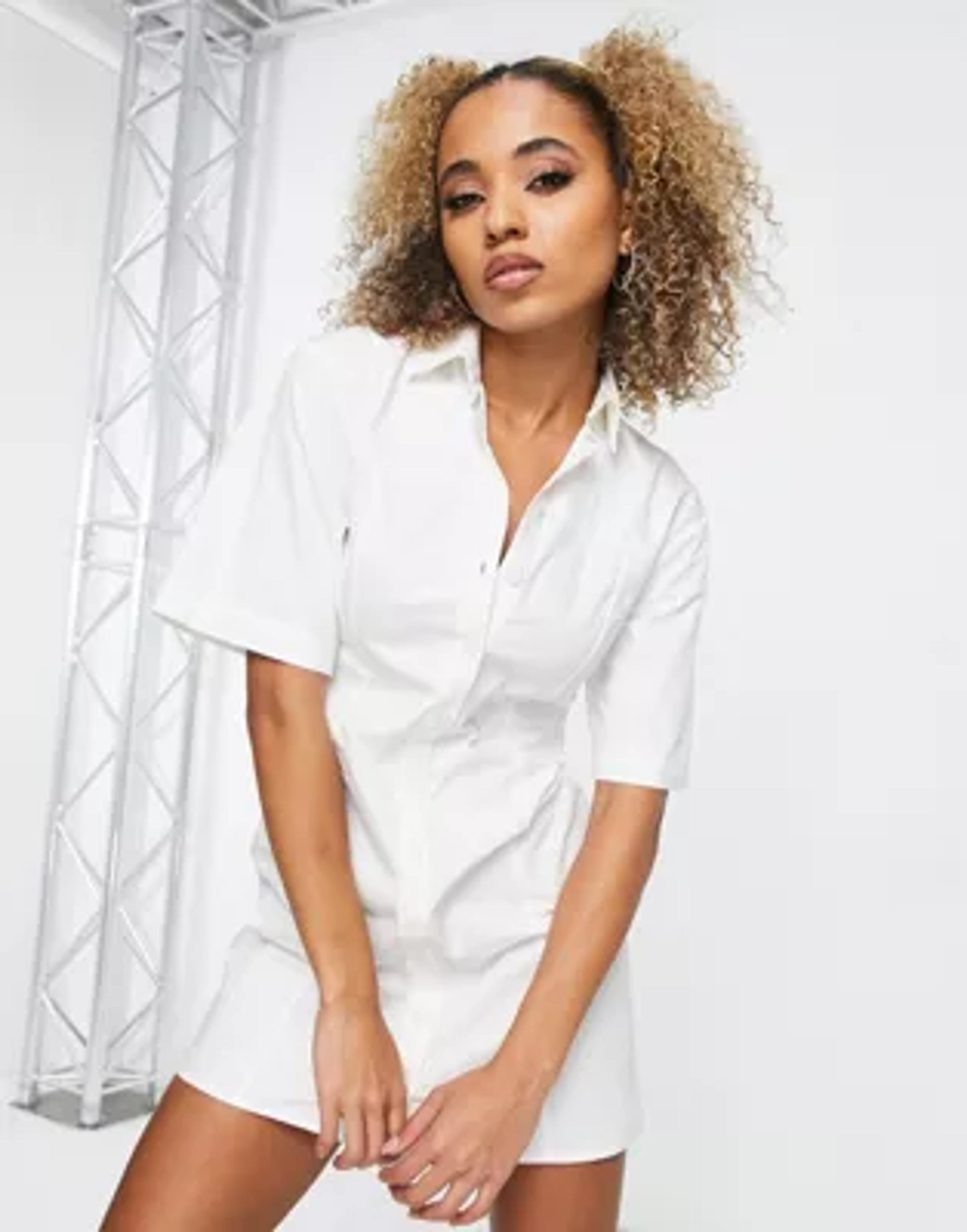 ASOS DESIGN twill mini shirt dress in white | ASOS