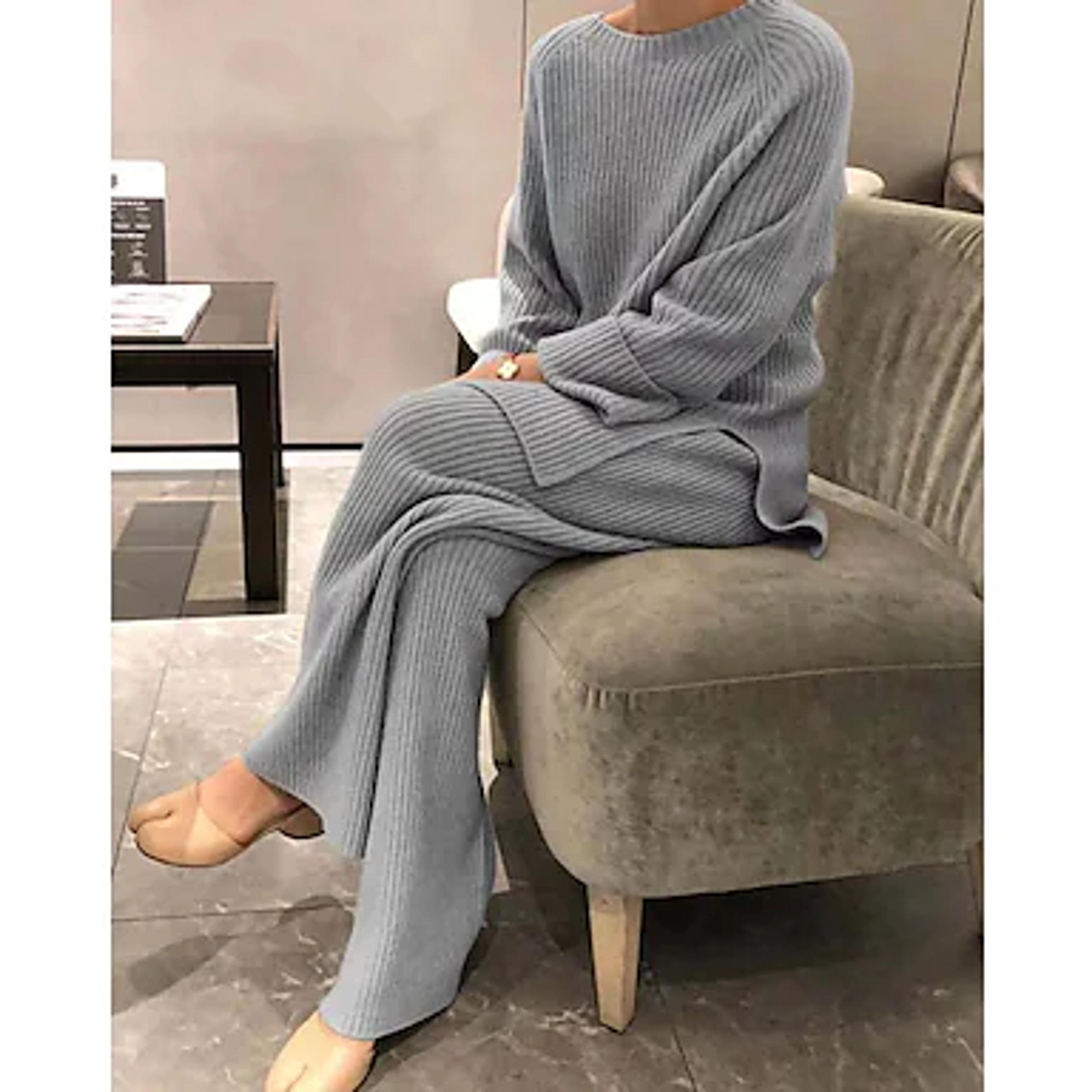 Women's Plus Size Warm Gift Loungewear Sets Home Party Street Daily Basic Pure Color Cotton Simple Soft Daily Sport Sweater Pant Fall Winter Round Neck Long Sleeve 8657174 2022 – $31.99