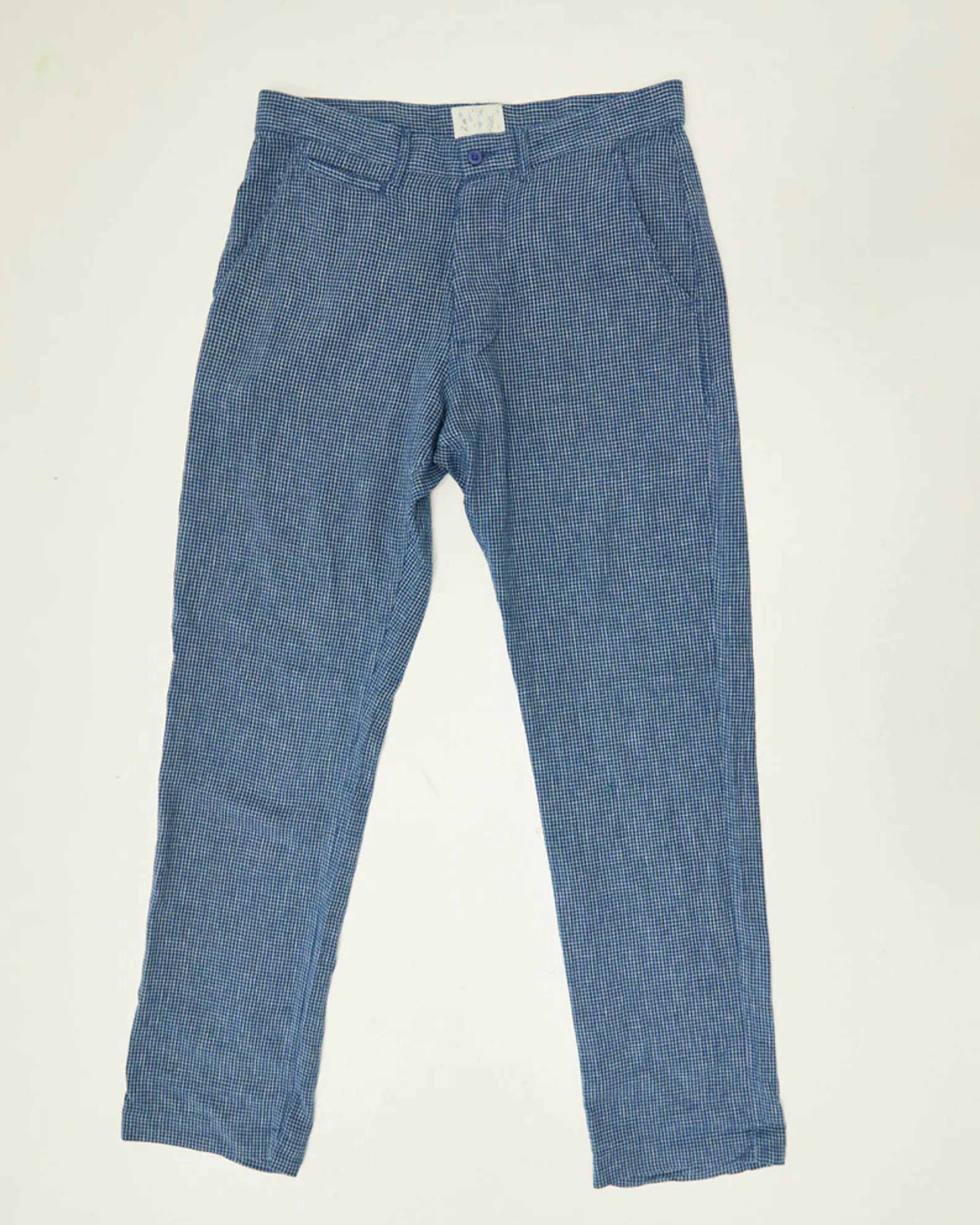 Indigo Cotton/Linen Flat Front Pant - Microcheck – Wythe New York