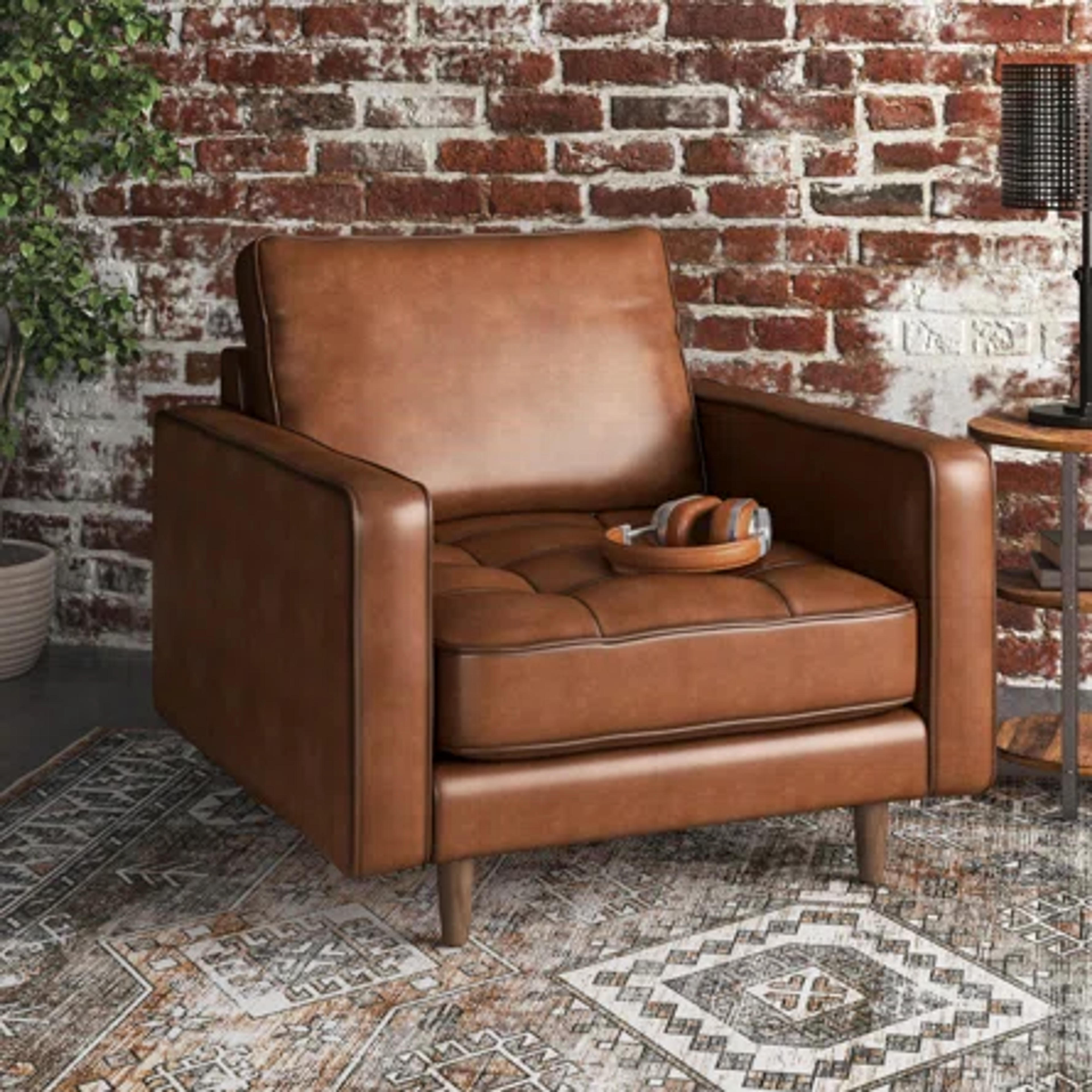 Steelside™ Clark 40.5" W Tufted Genuine Top Grain Leather Armchair | Wayfair