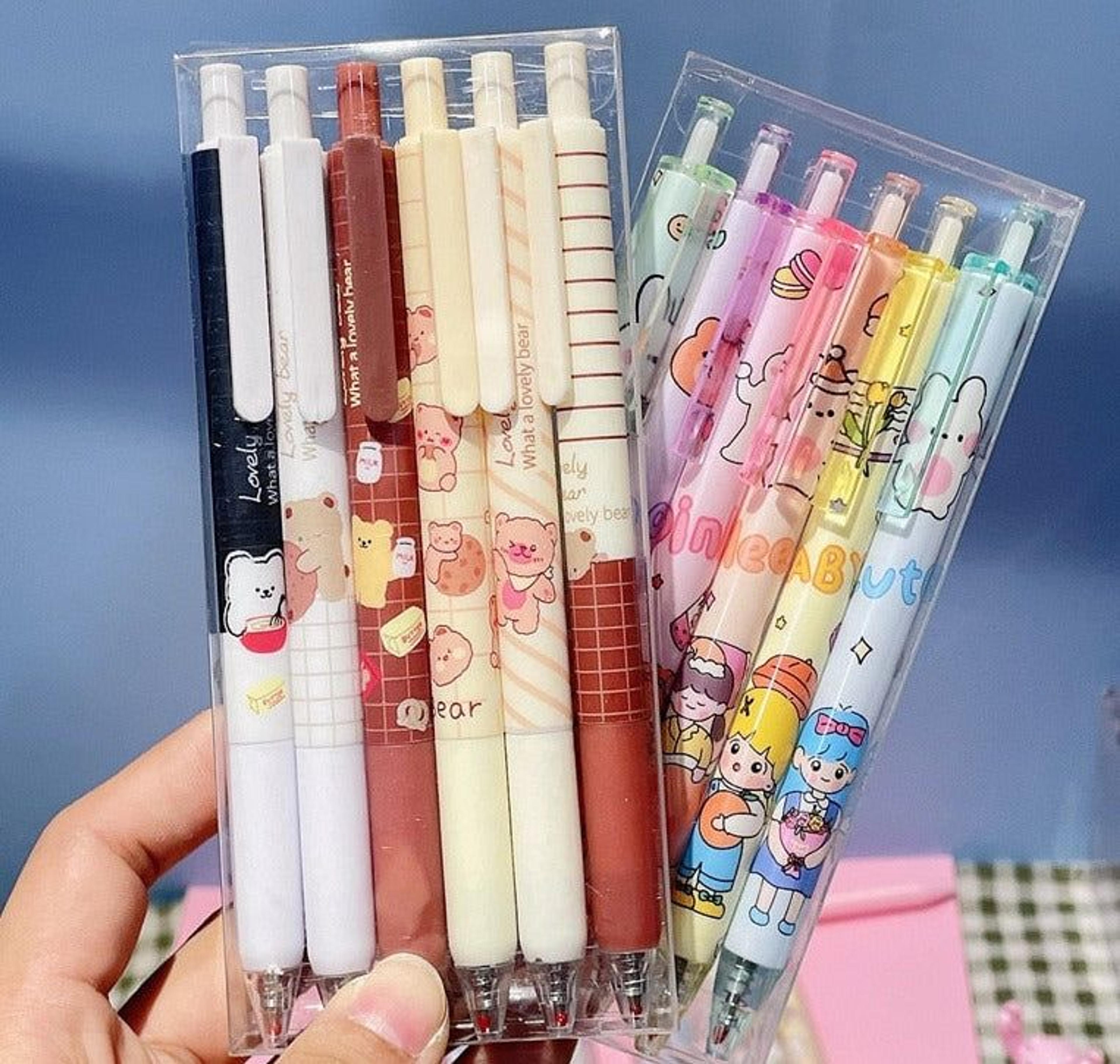 Qfdian back to school  cute pens  stationary supplies  pens for school  cute  kawaii pen  cute school supplies  gel pen stationery - 6 sticks-28 / Black