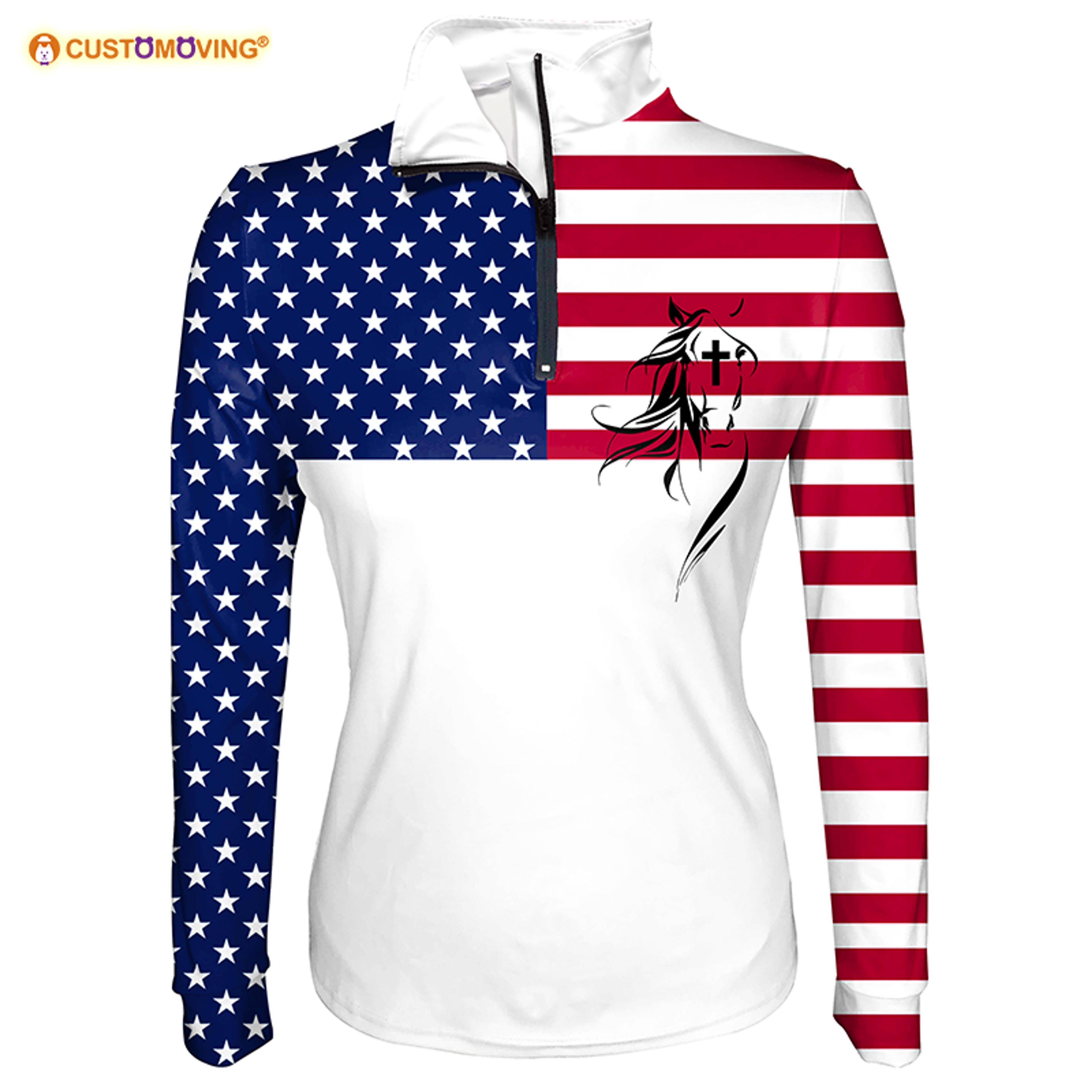 American flag christian horse print Zipper Long Sleeve