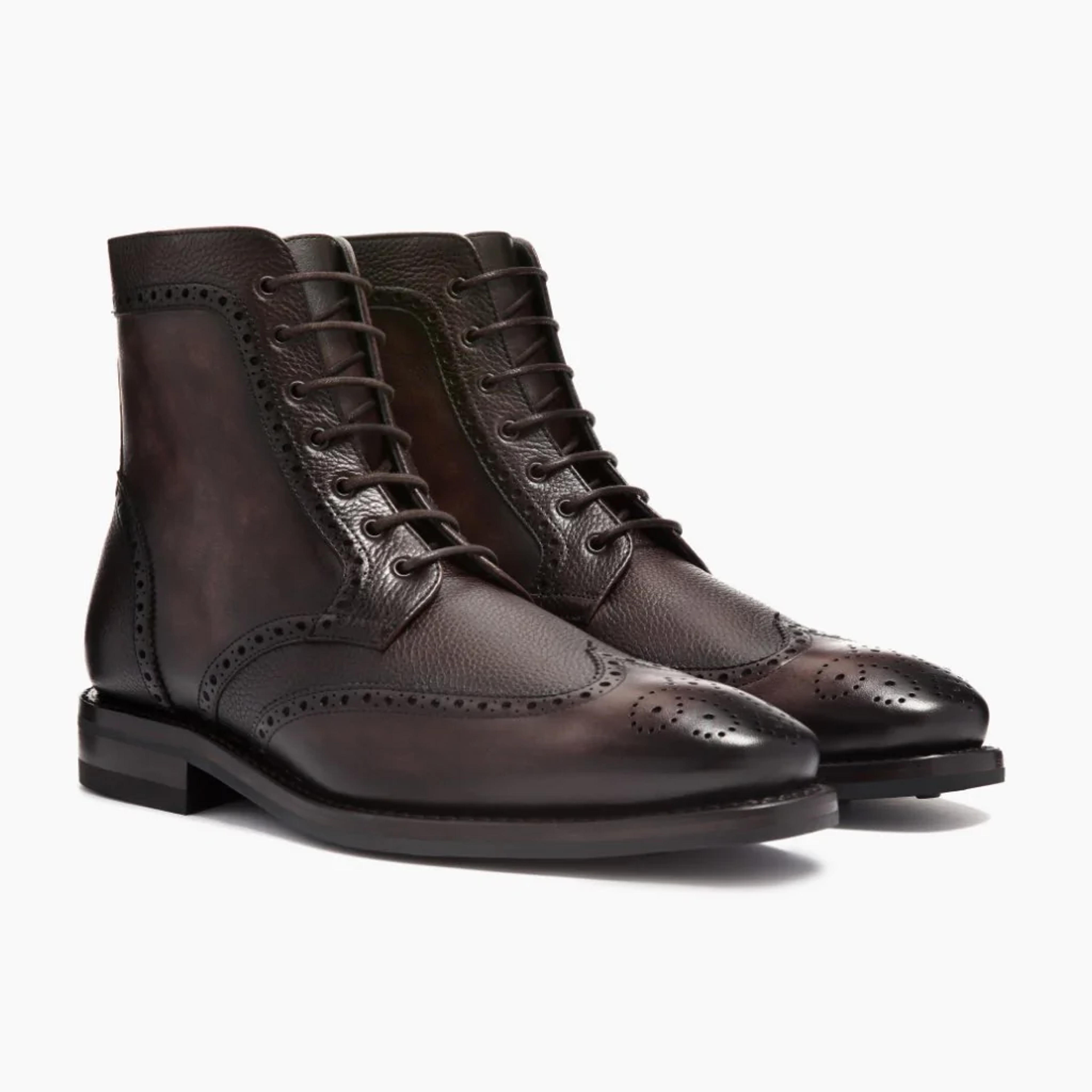 Men's Wingtip Boot In Dark Oak Brown Leather