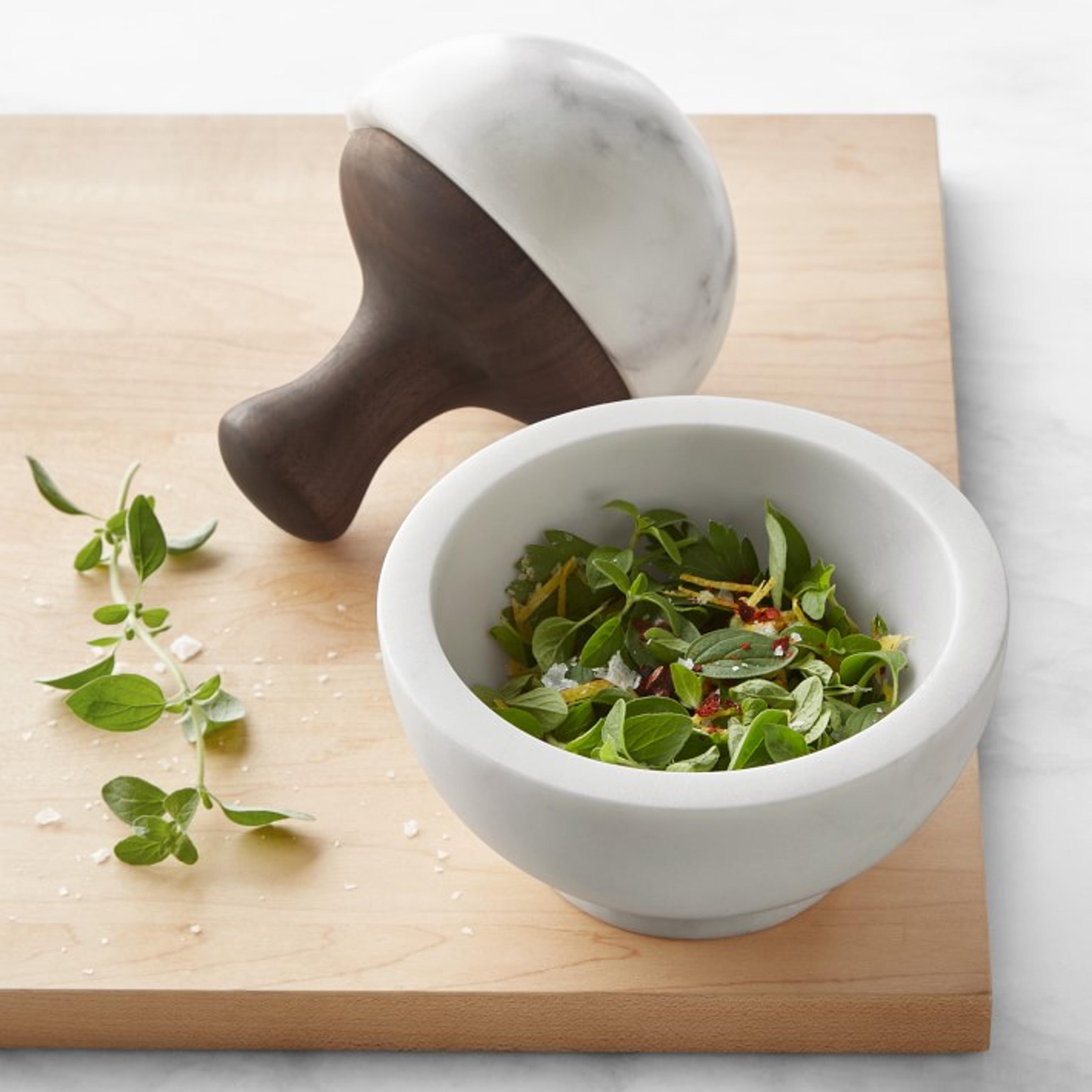 Williams Sonoma White Marble and Walnut Mortar &amp;amp; Pestle