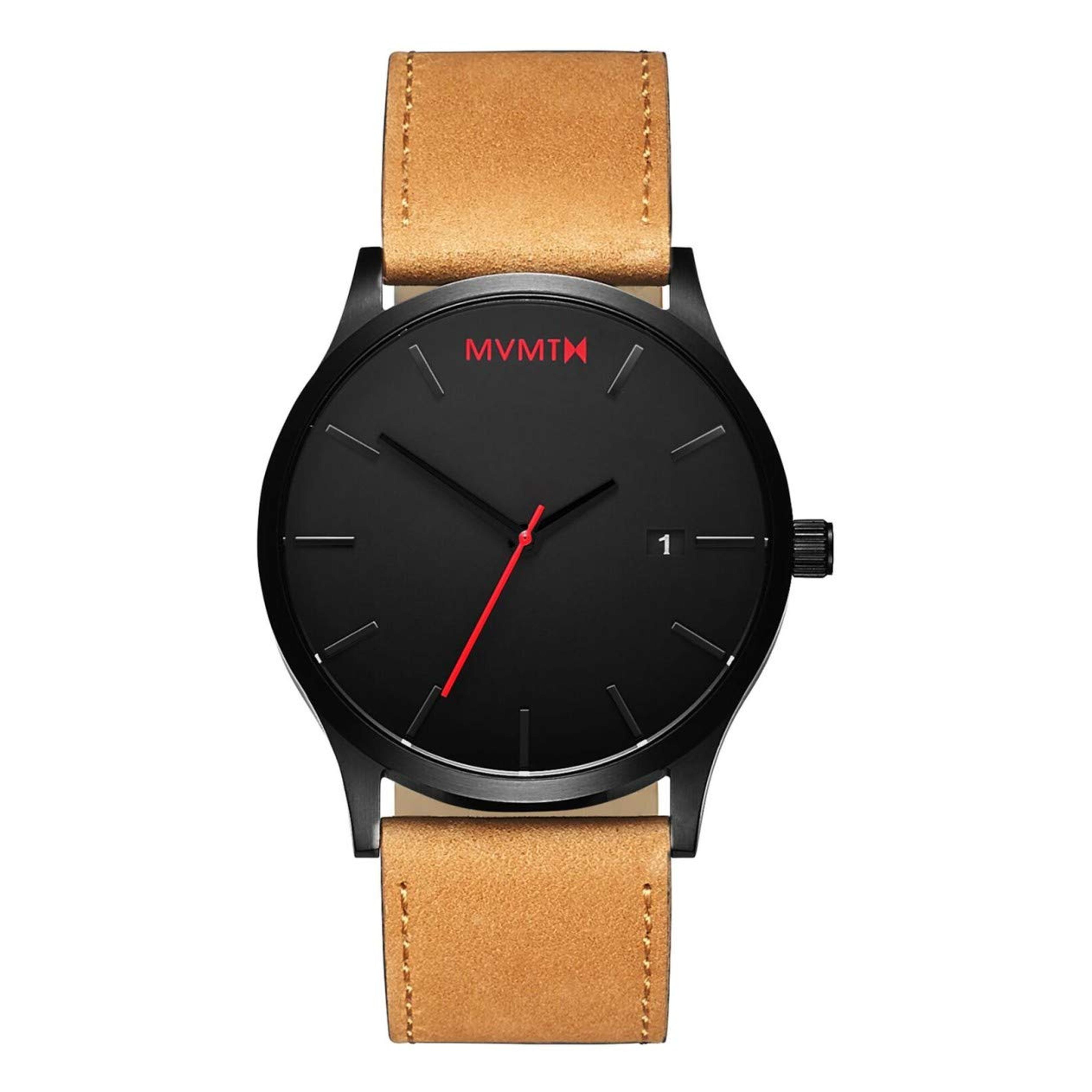 MVMT Watches Black Face with Tan Leather Strap Men's Watch