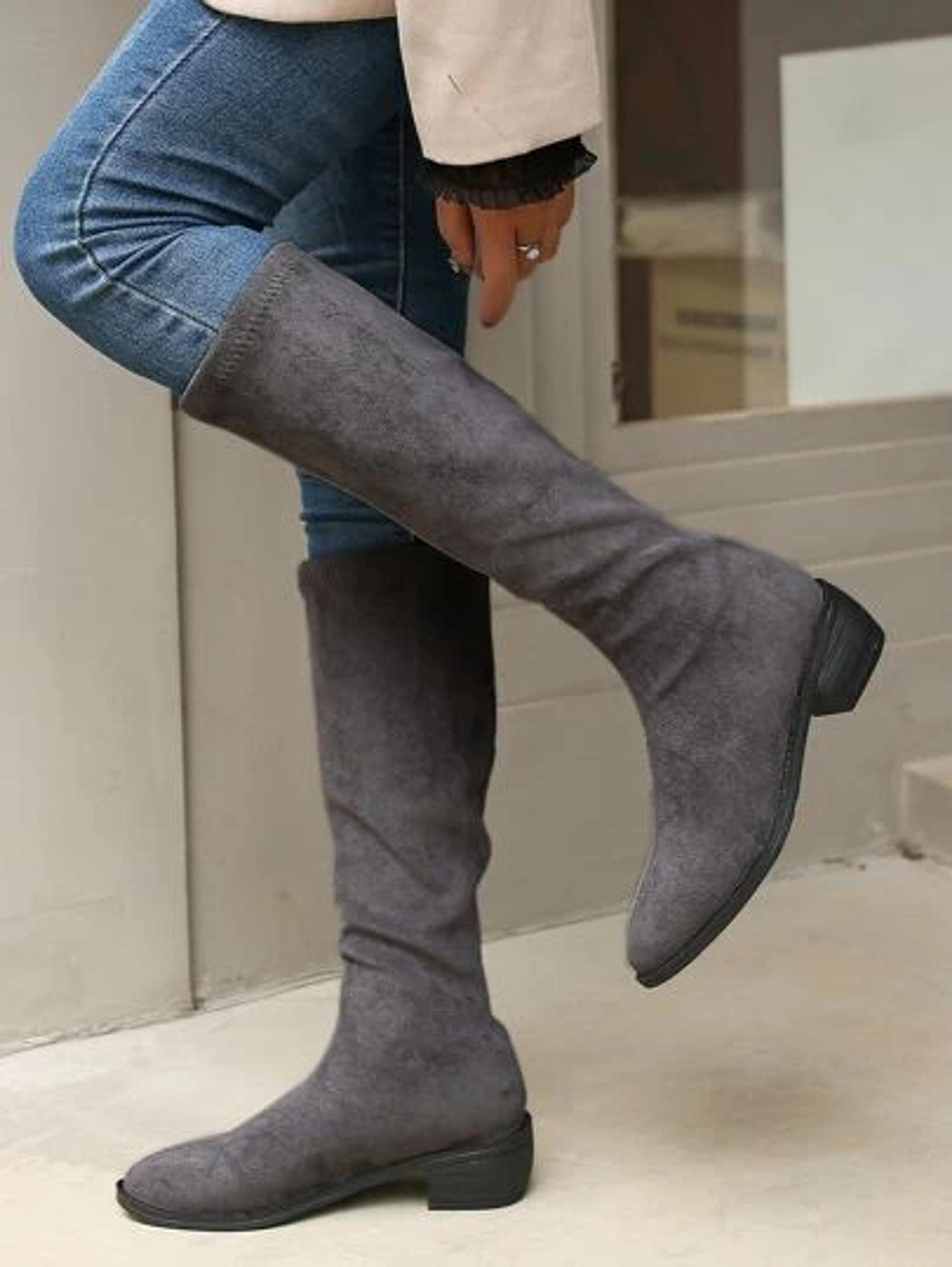 Minimalist Chunky Heeled Slip On Faux Suede Sock Boots | SHEIN USA