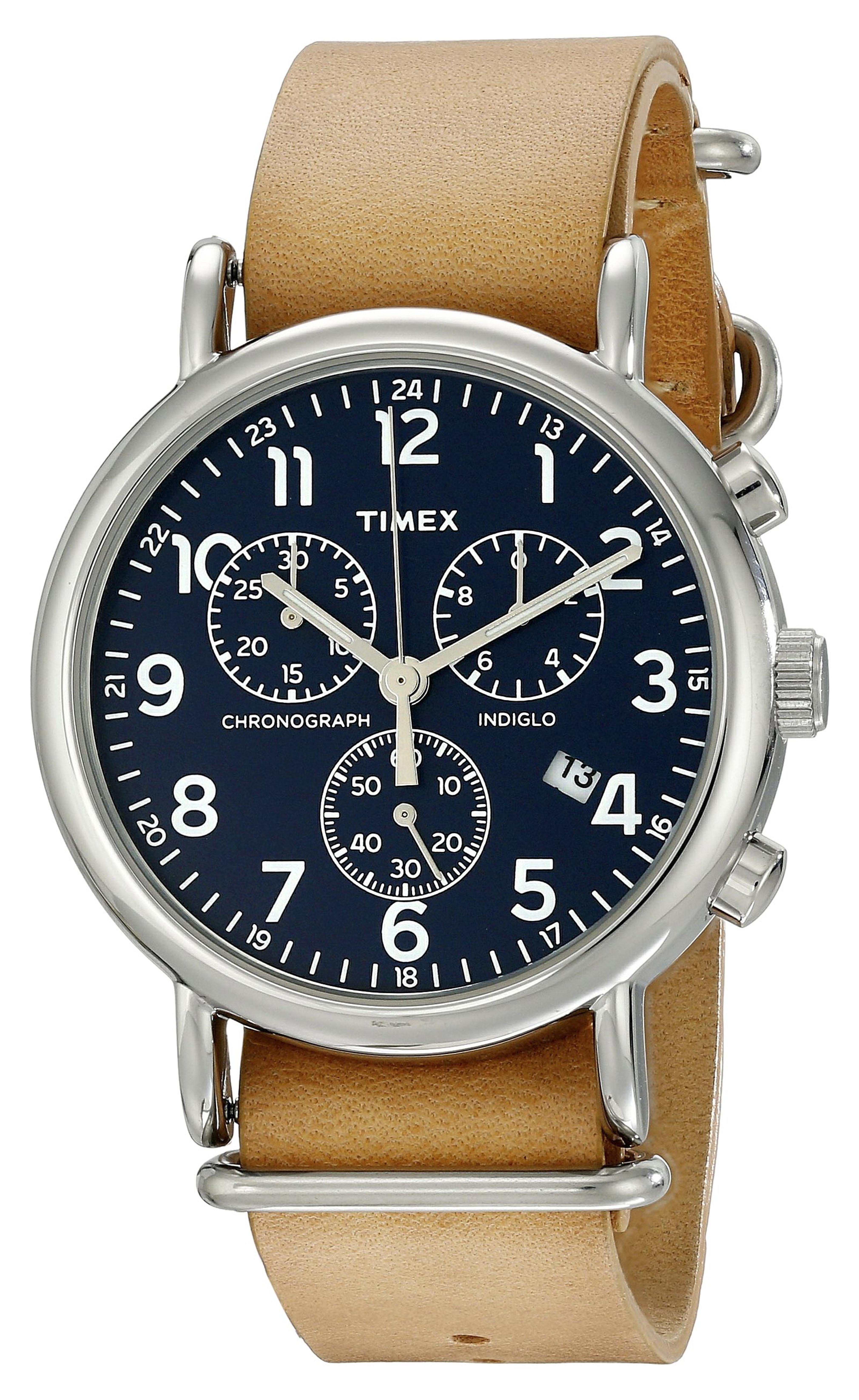 Timex Men's Weekender Indiglo Slip-On Leather Band Chronograph Watch