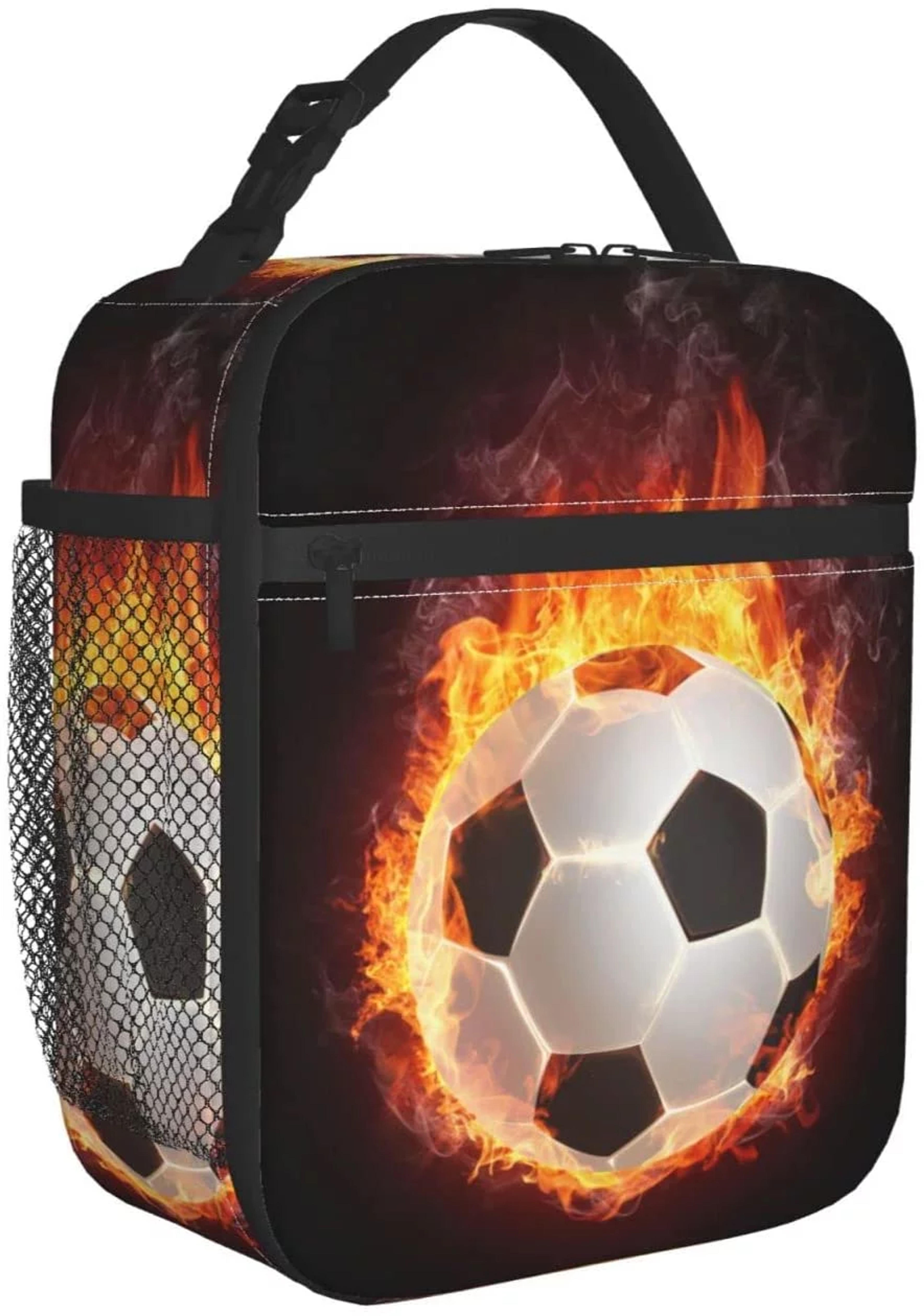 Sunyuer Fire Soccer Pattern Portable Lunch Bag Insulated Lunch Box Reusable Cooler Totes For Women Men Kids Work Office Picnic Camping