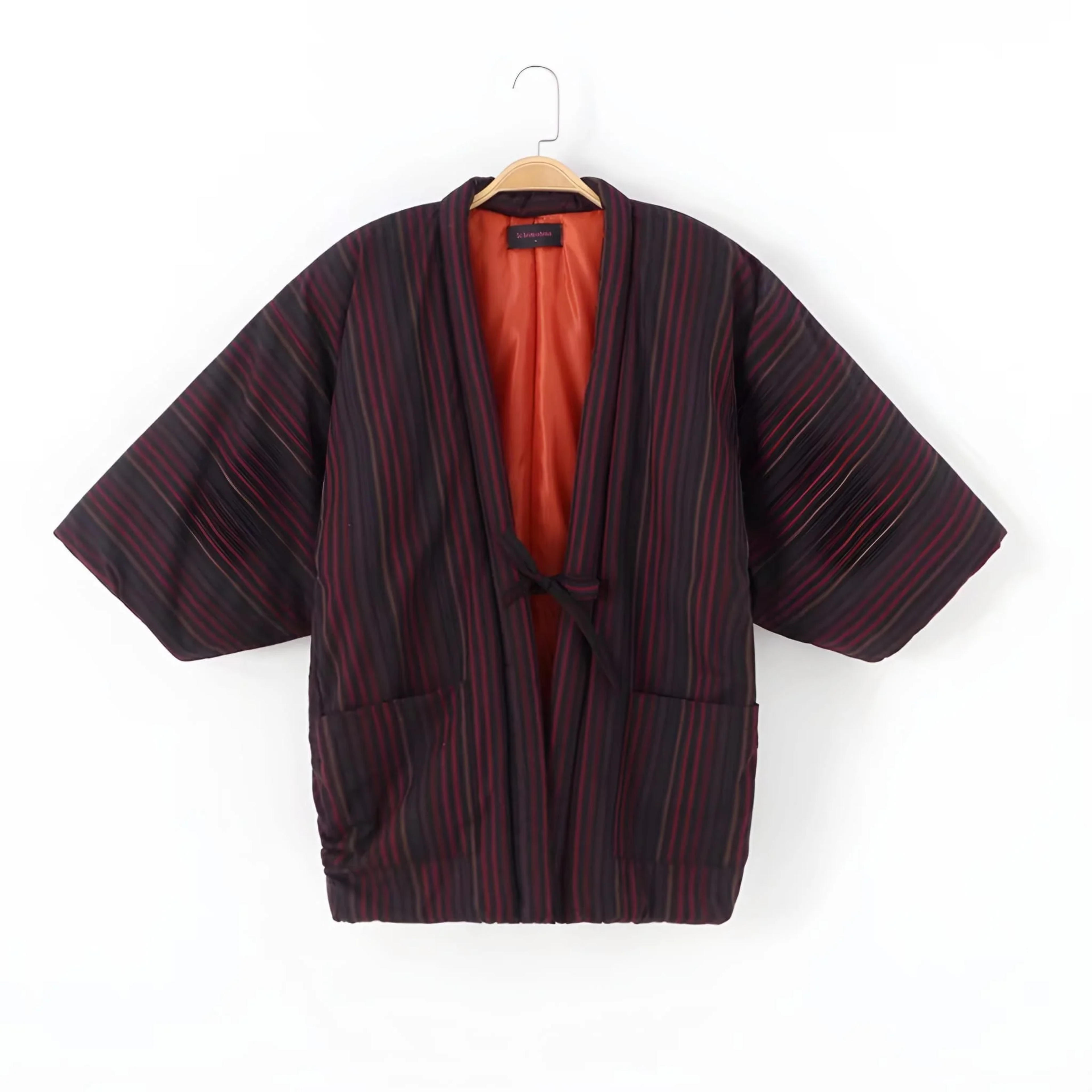 Burgundy Stripe Quilted Cotton Kimono Jacket | Seigaihaya