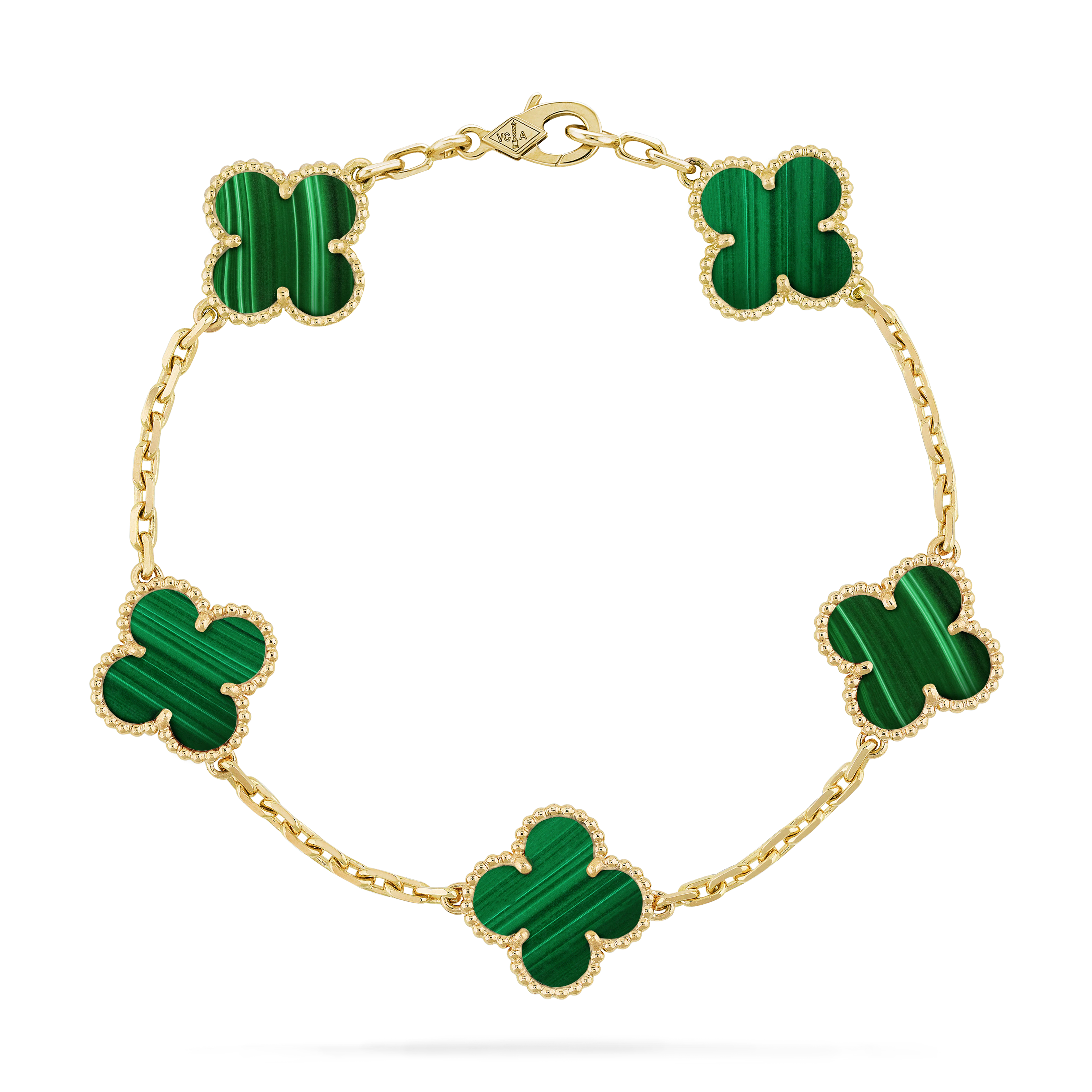 Vintage Alhambra bracelet, 5 motifs 18K yellow gold, Malachite - Van Cleef & Arpels