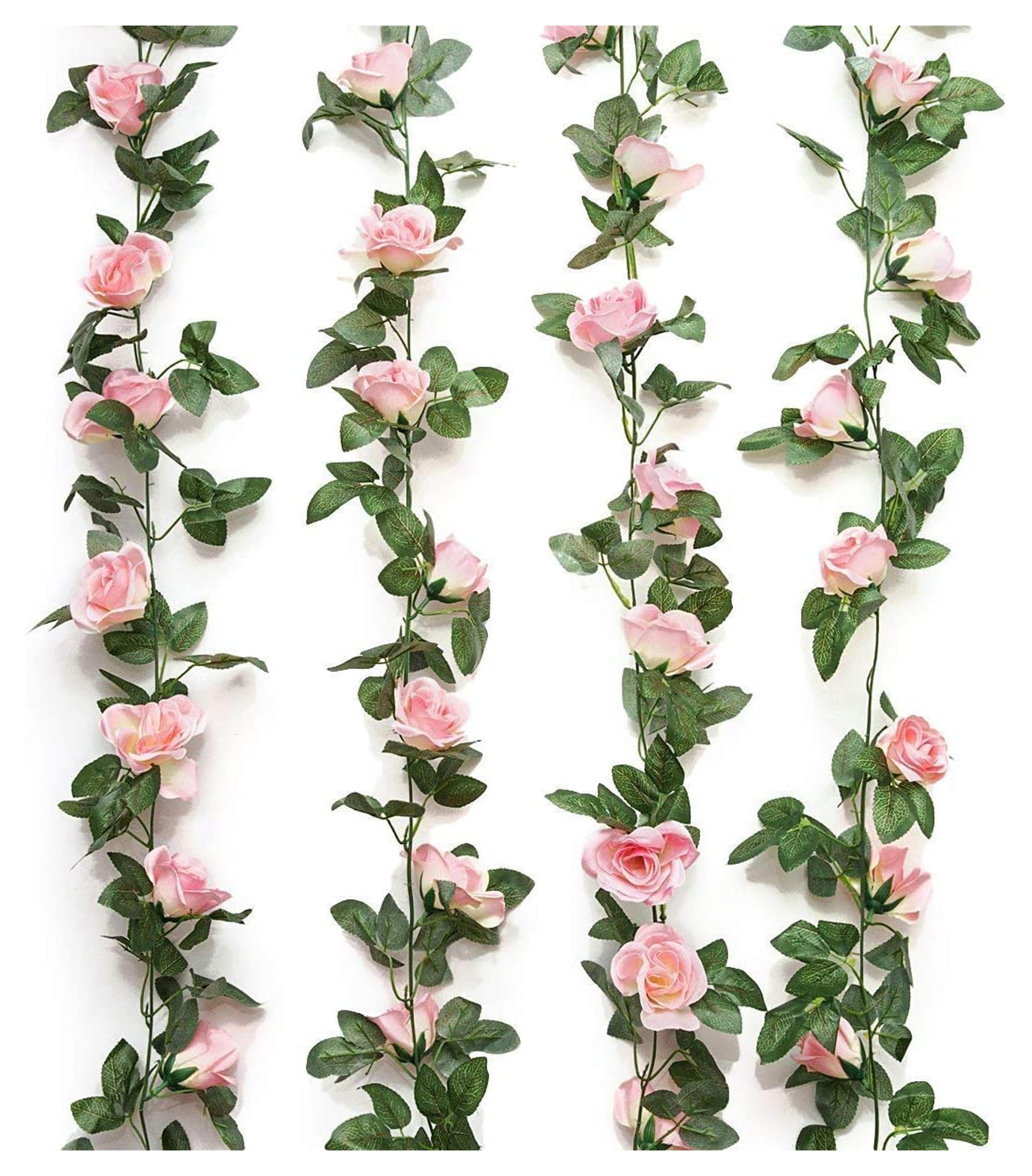 Yebazy 2PCS(16FT) Fake Rose Vine Garland Artificial Flowers Plants for Hotel Wedding Home Party Garden Craft Art Decor (Pink)