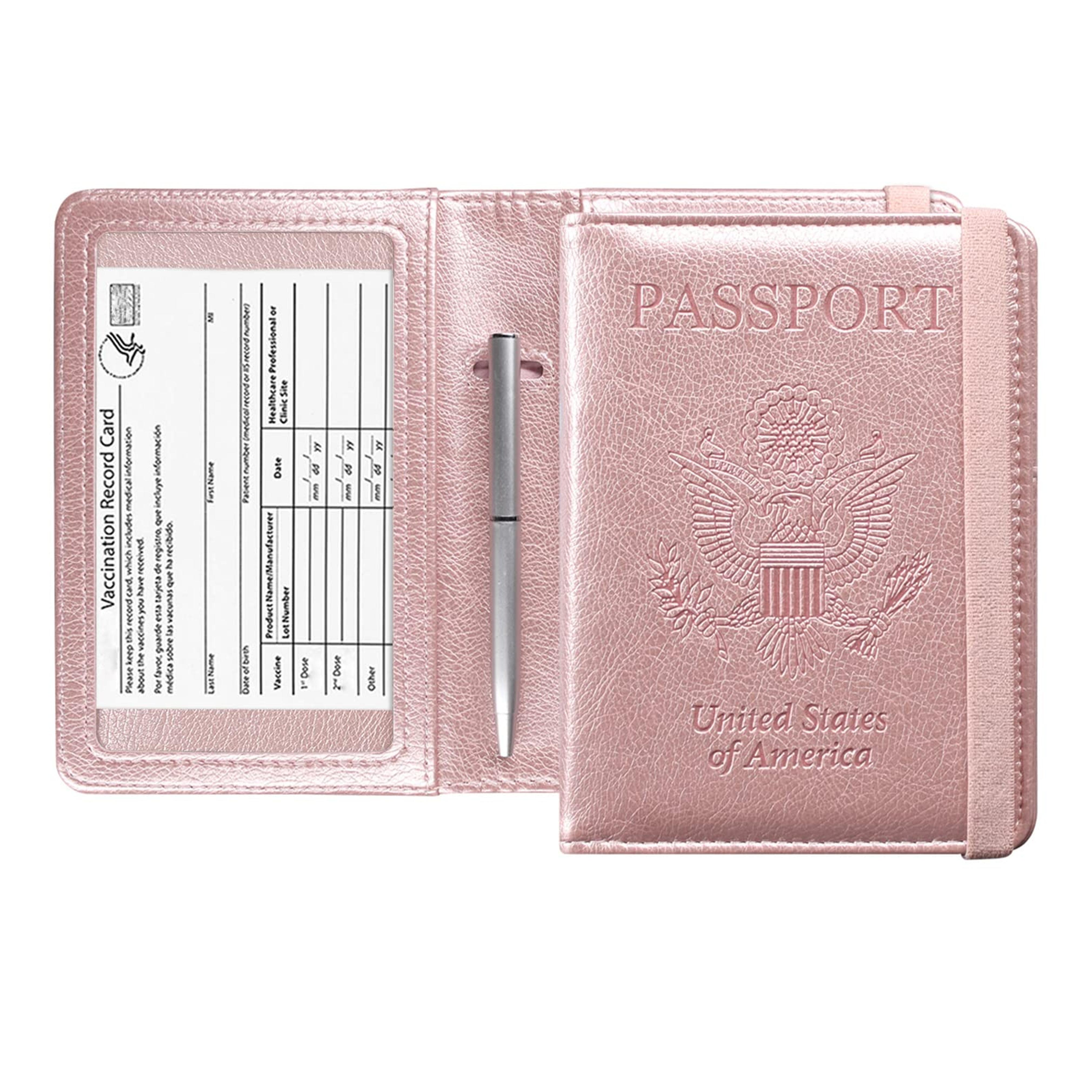 Amazon.com | ACdream Passport and Vaccine Card Holder Combo, Cover Case with CDC Vaccination Card Slot, Leather Travel Documents Organizer Protector, with RFID Blocking, for Women and Men, Rose Gold | Passport Covers