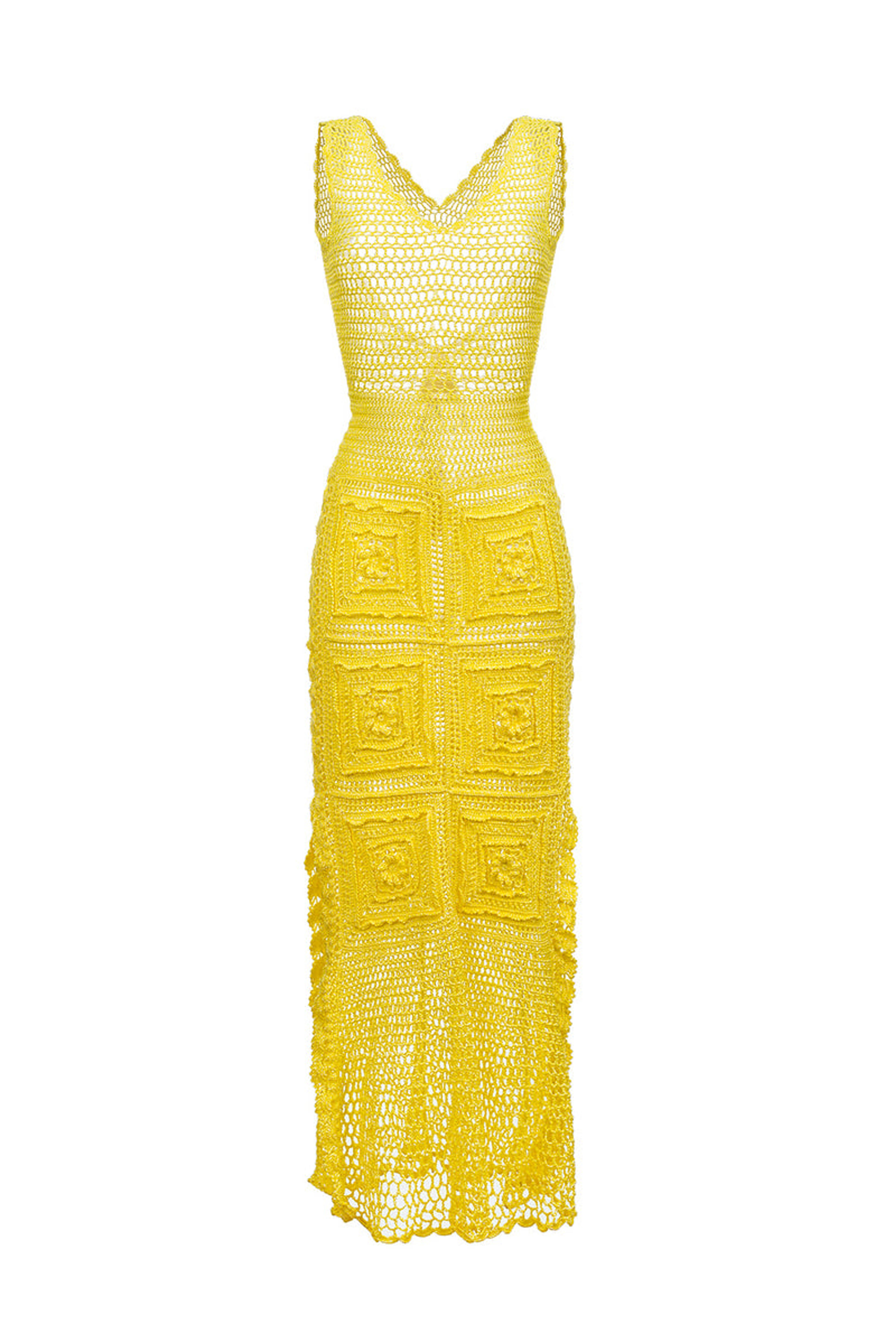 ANDREEVA| Yellow Handmade Crochet Knit Dress