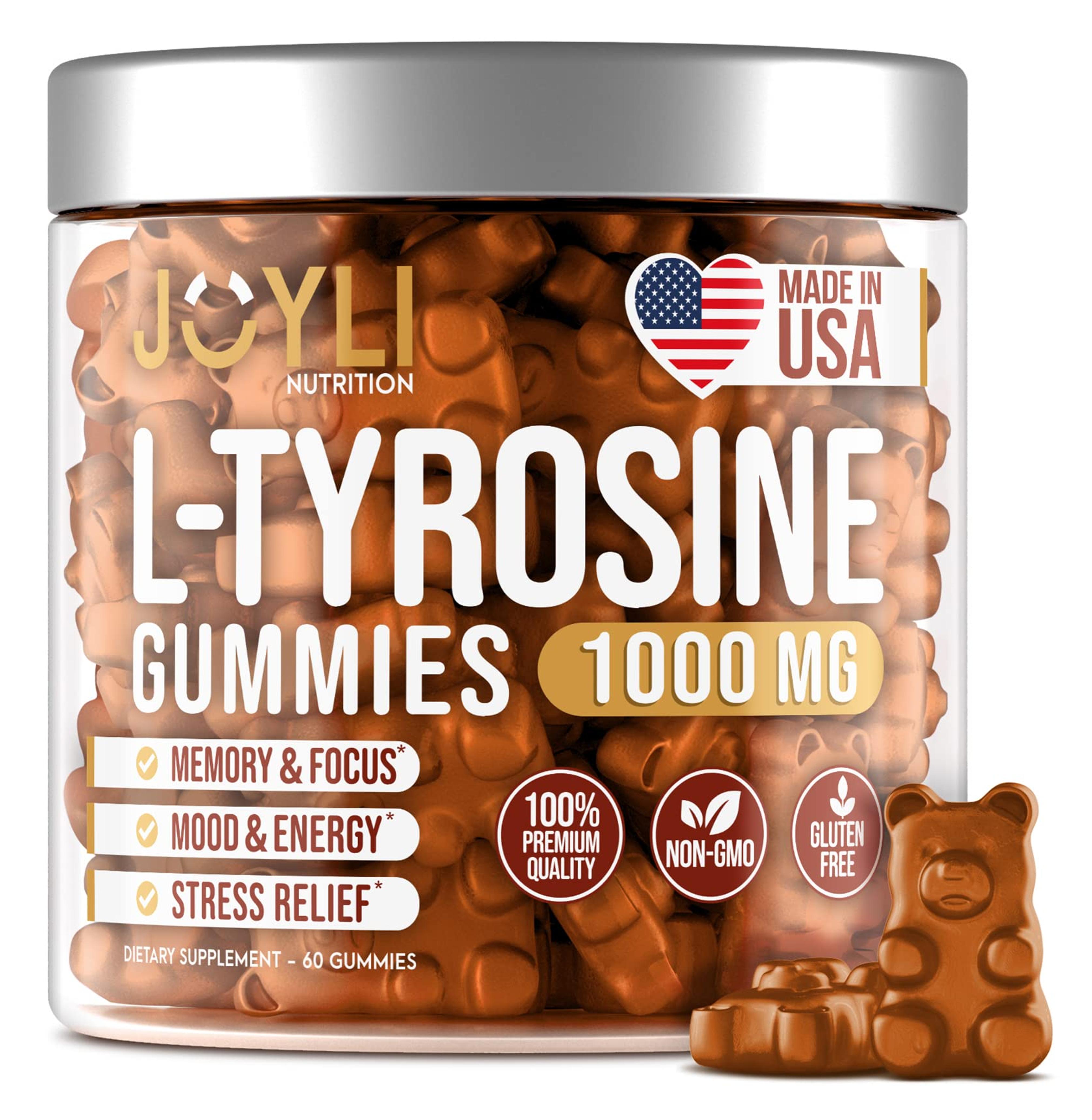 Amazon.com: JOYLI L Tyrosine Gummies - All-Natural L-Tyrosine 1000mg Gummies - Helps with Depression and Anxiety Relief - Made in USA - Mood Boost, Cognitive & Focus Support Supplement - 60 Pcs Energy Gummies : Health & Household