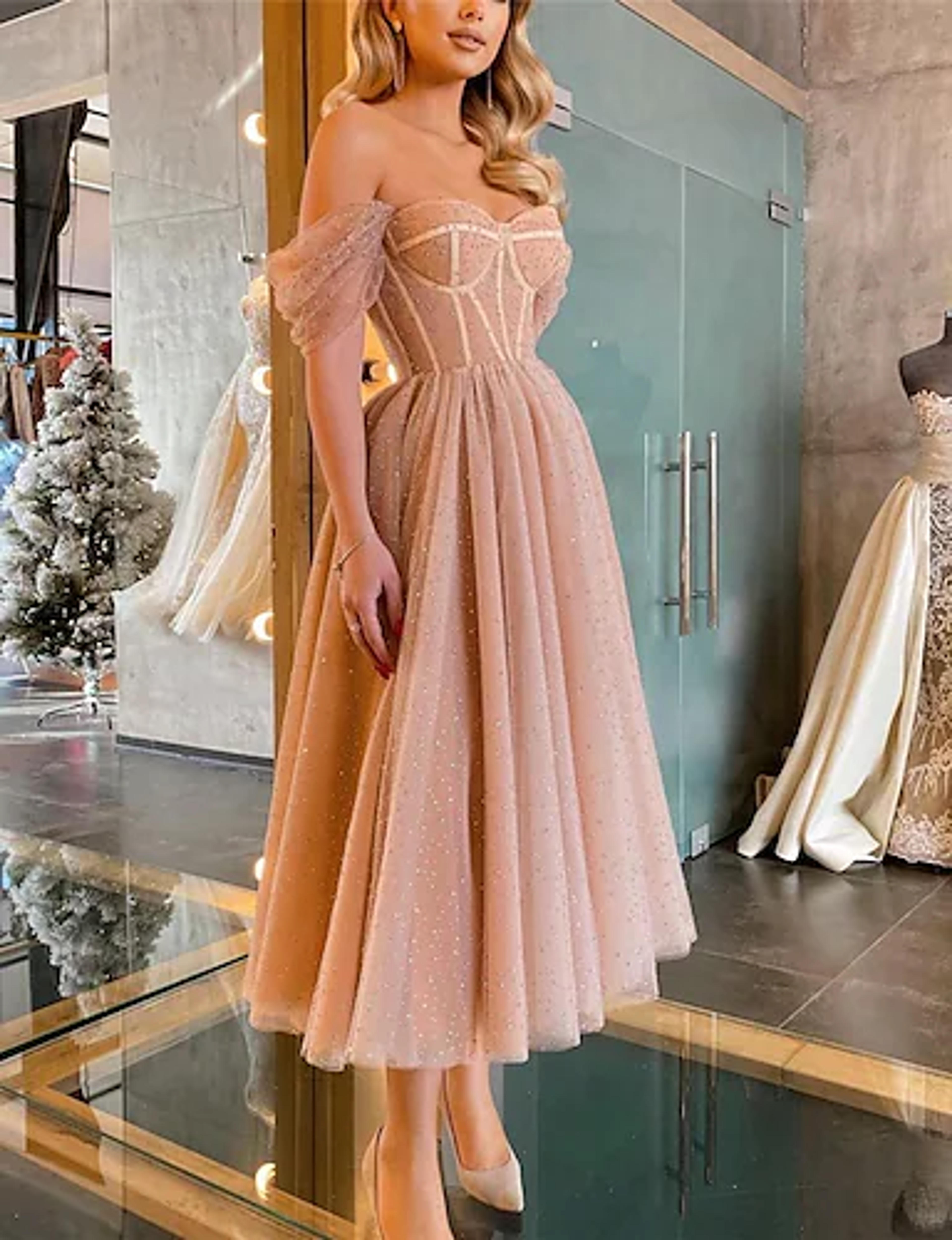 Women's Party Dress Corset Dress Midi Dress Blue Apricot Sleeveless Pure Color Mesh Cold Shoulder Spring Summer Off Shoulder Party Elegant Casual Party 2022 S M L XL / Lace Dress 8662455 2022 – $41.99