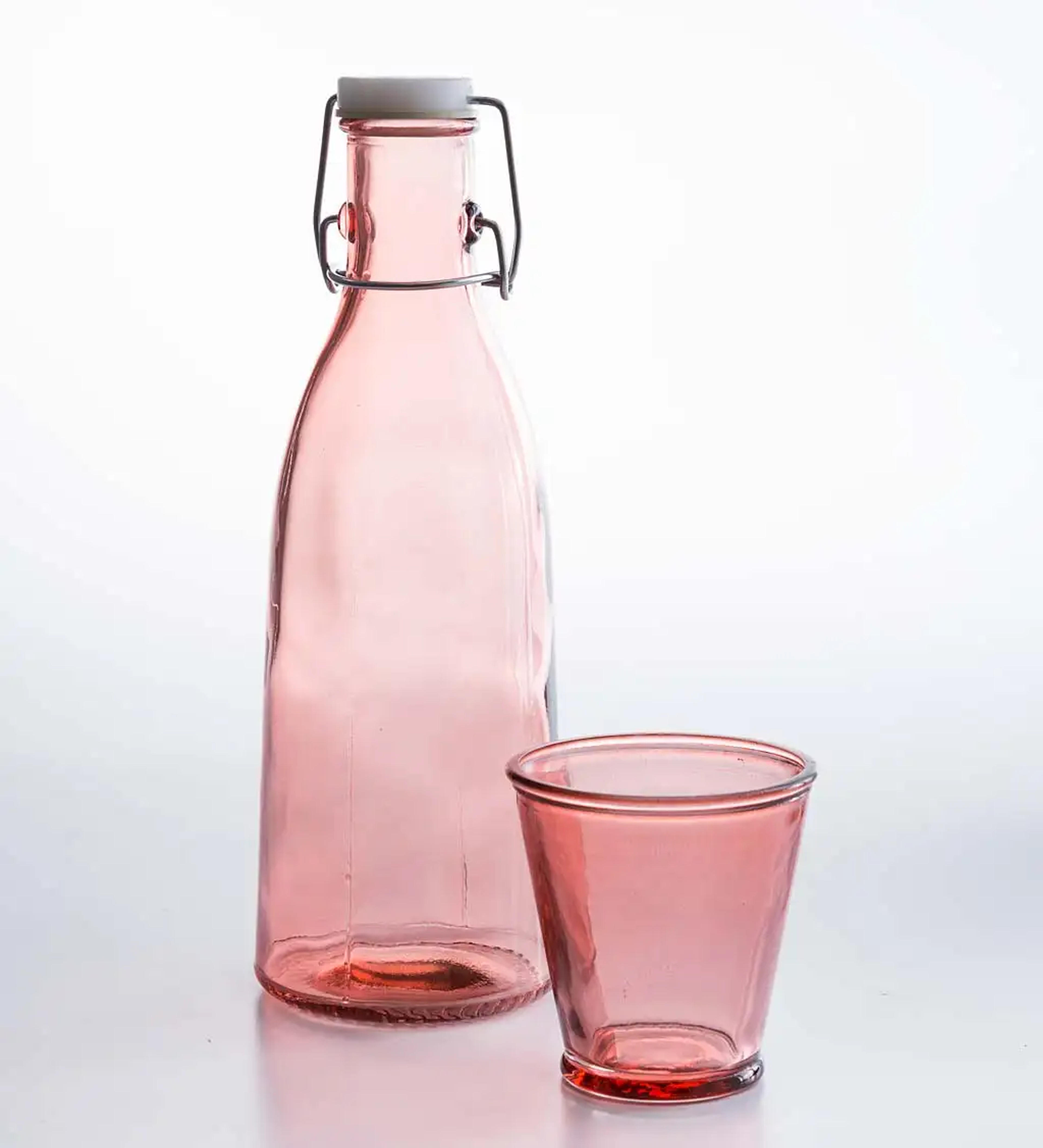 Recycled Glass Milk Bottle and Cup Set - Salmon