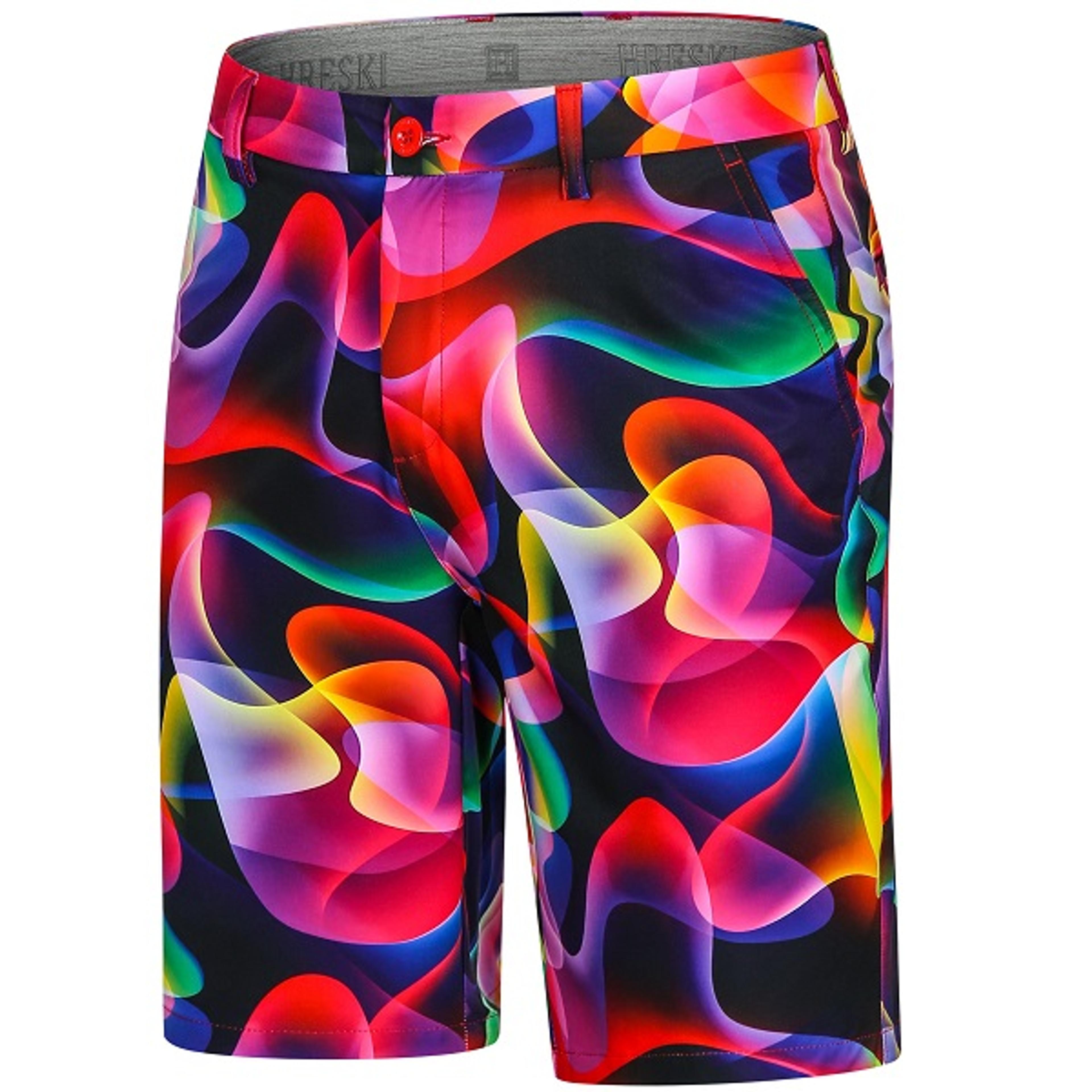 Colorful Neon Waves on Dark Background Golf Shorts