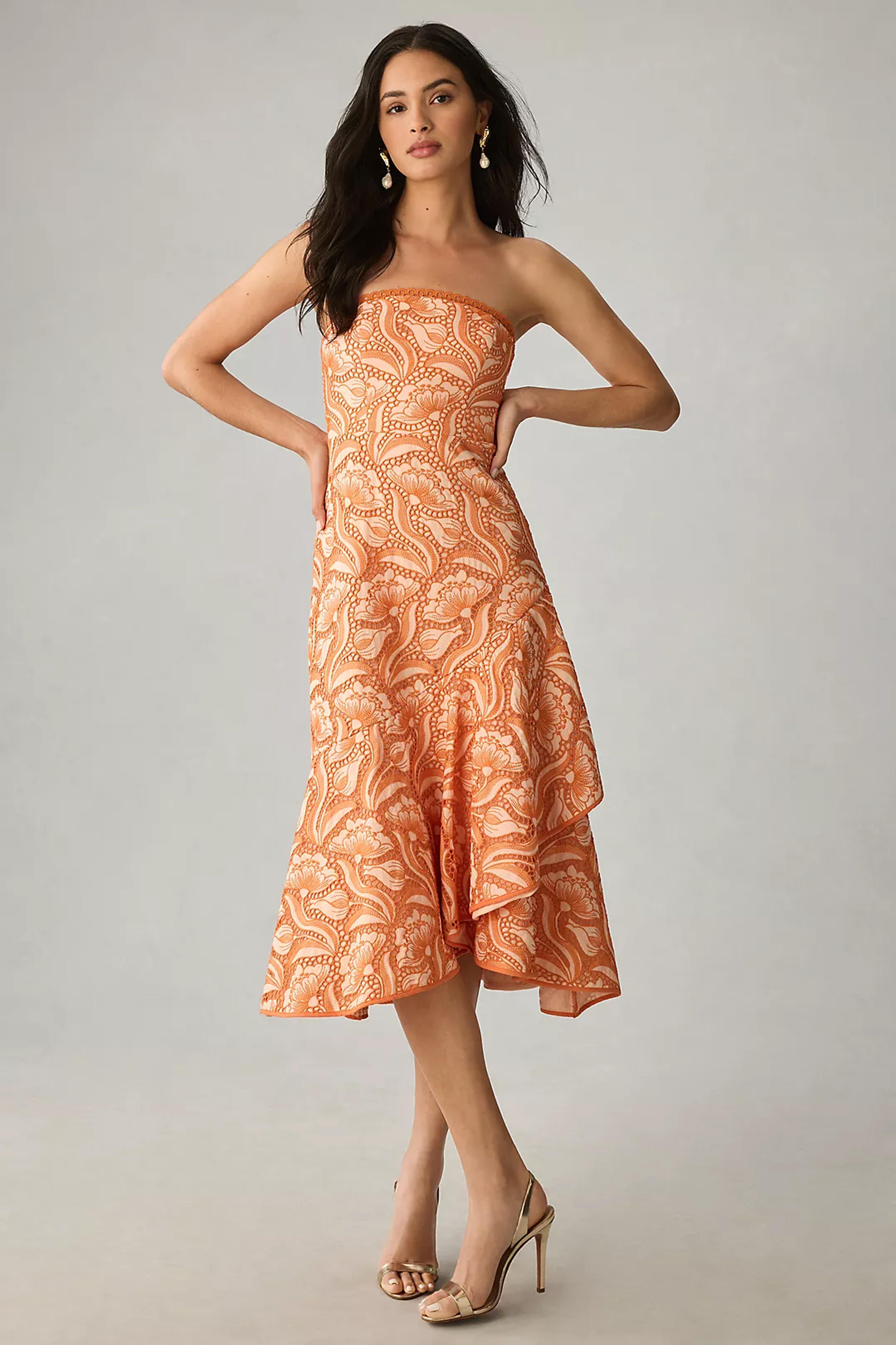 By Anthropologie Strapless Lace-Trim A-Line Midi Dress | Anthropologie UK