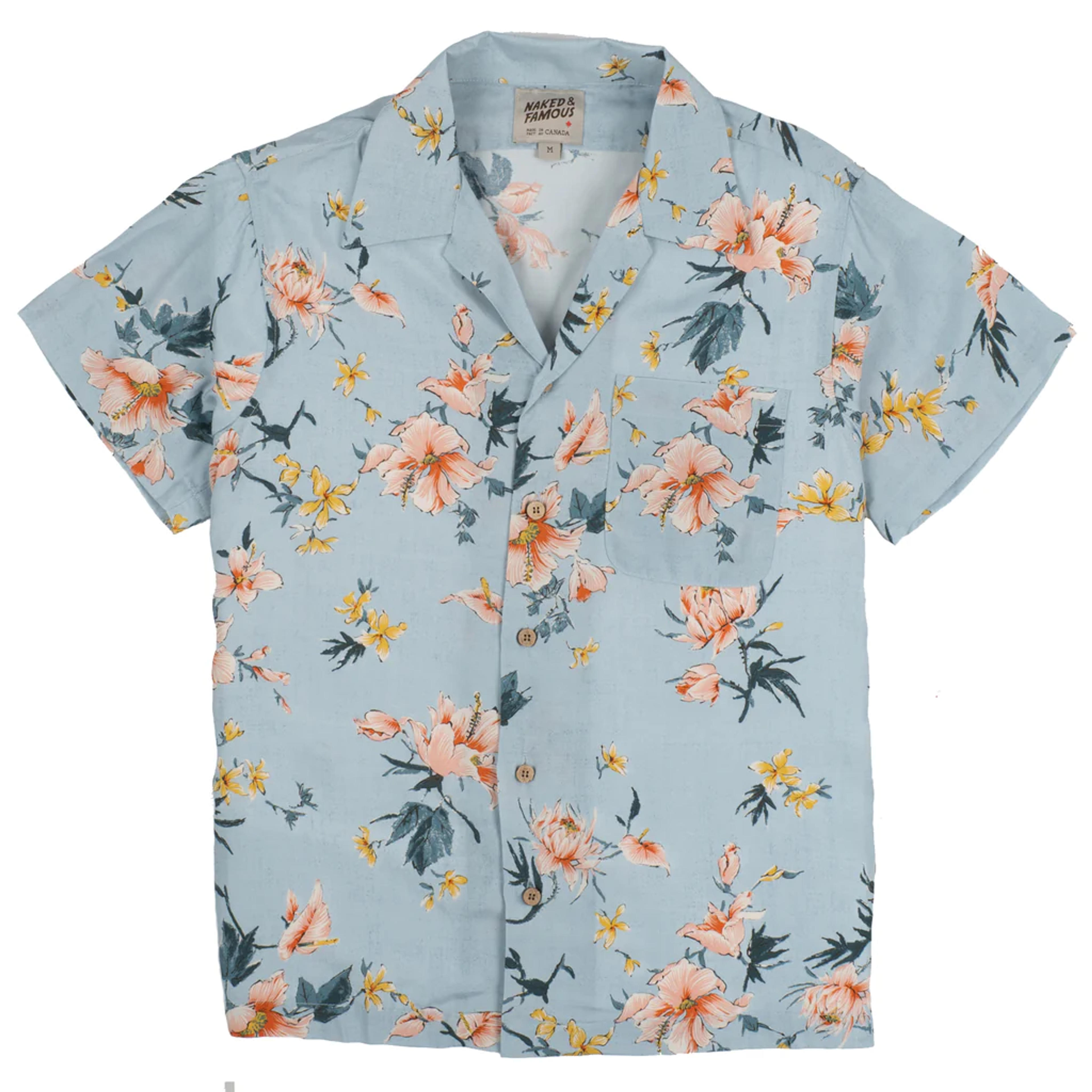 Aloha Shirt - Silky Flowers - Pale Blue