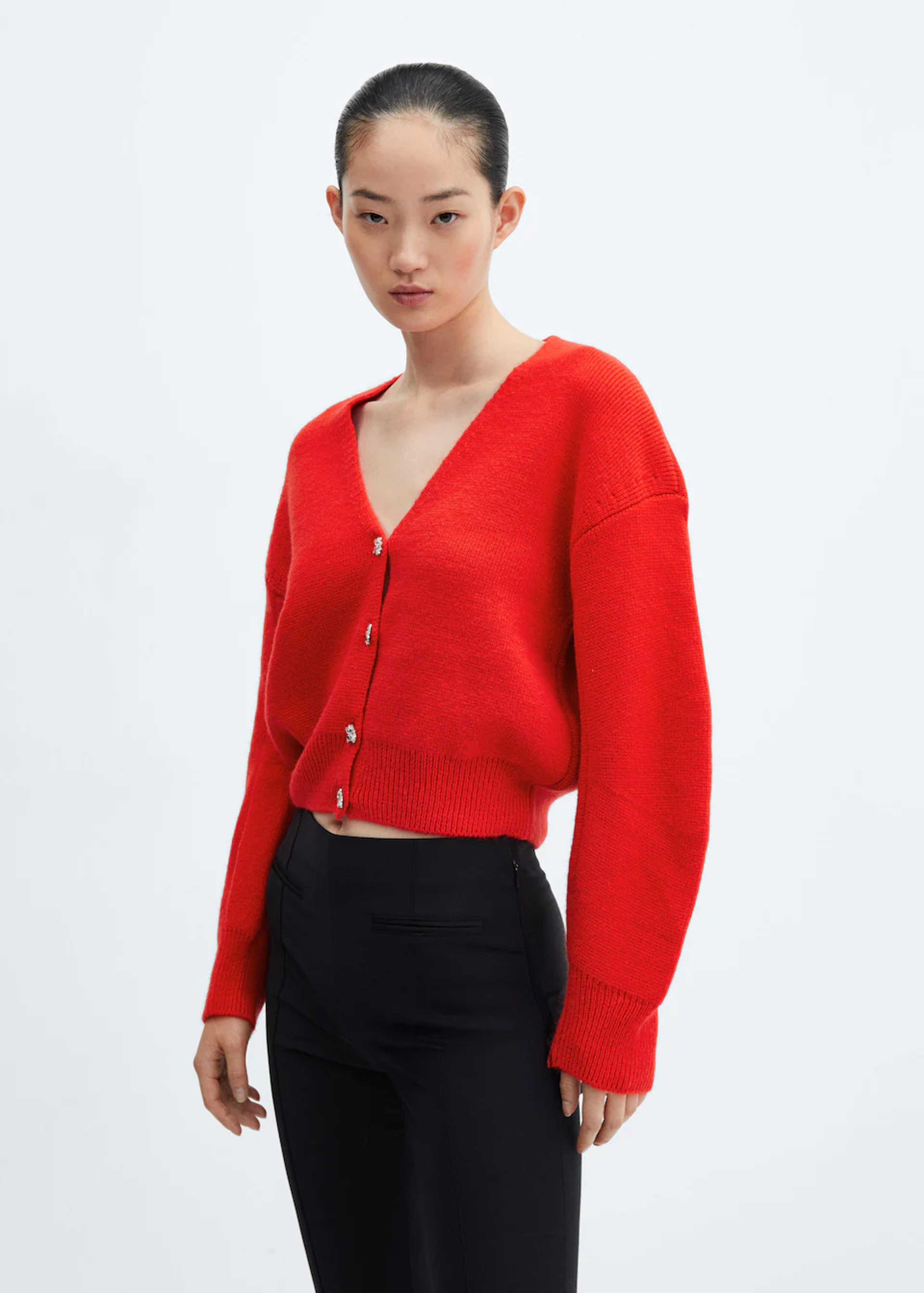 Knitted cardigan with jewel button - Women | Mango USA