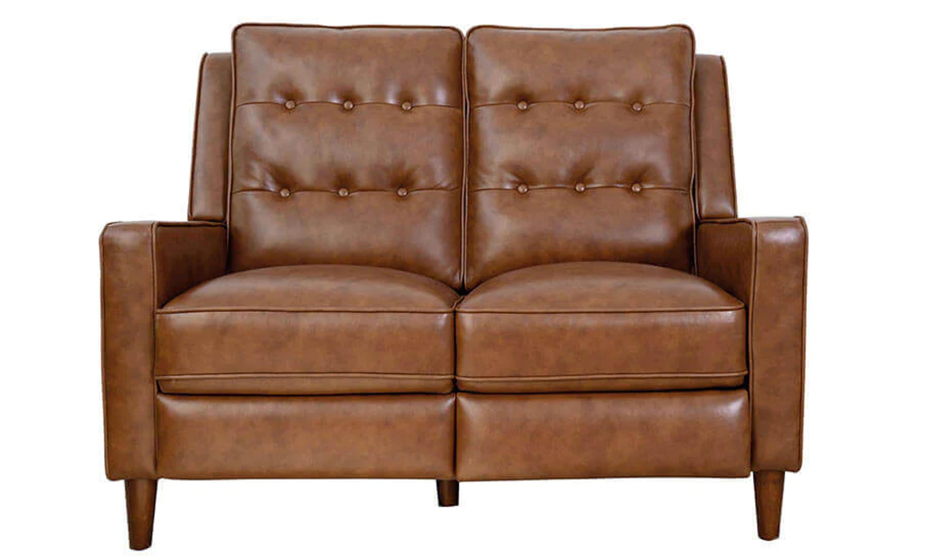 Holloway Mid-Century Leather Reclining Loveseat, Camel