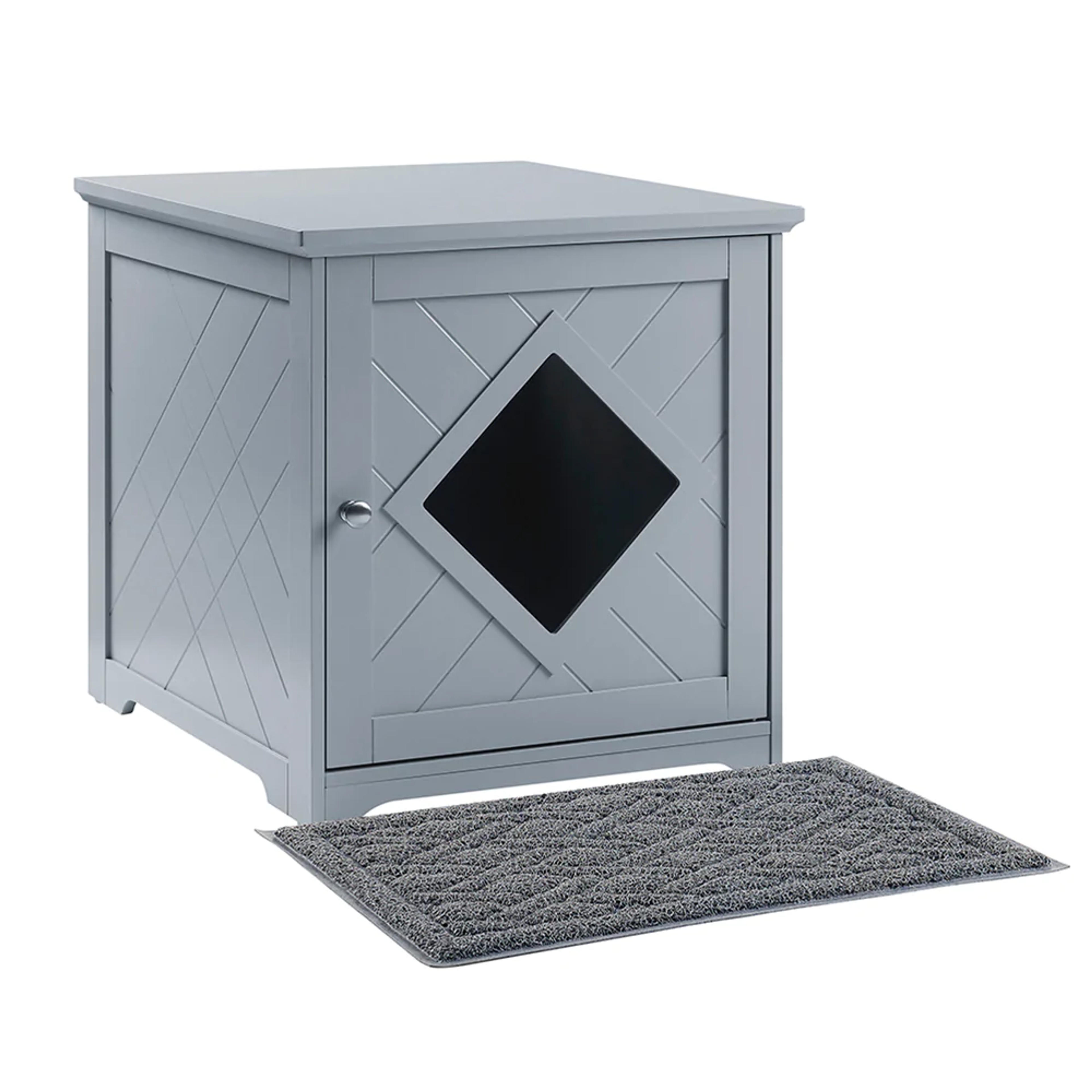 unipaws Cat Litter Box Enclosure with Mat, Privacy Cat Washroom, Litter Box Hidden, Pet Crate with Sturdy Wooden Structure, Cat House Nightstand - Gray