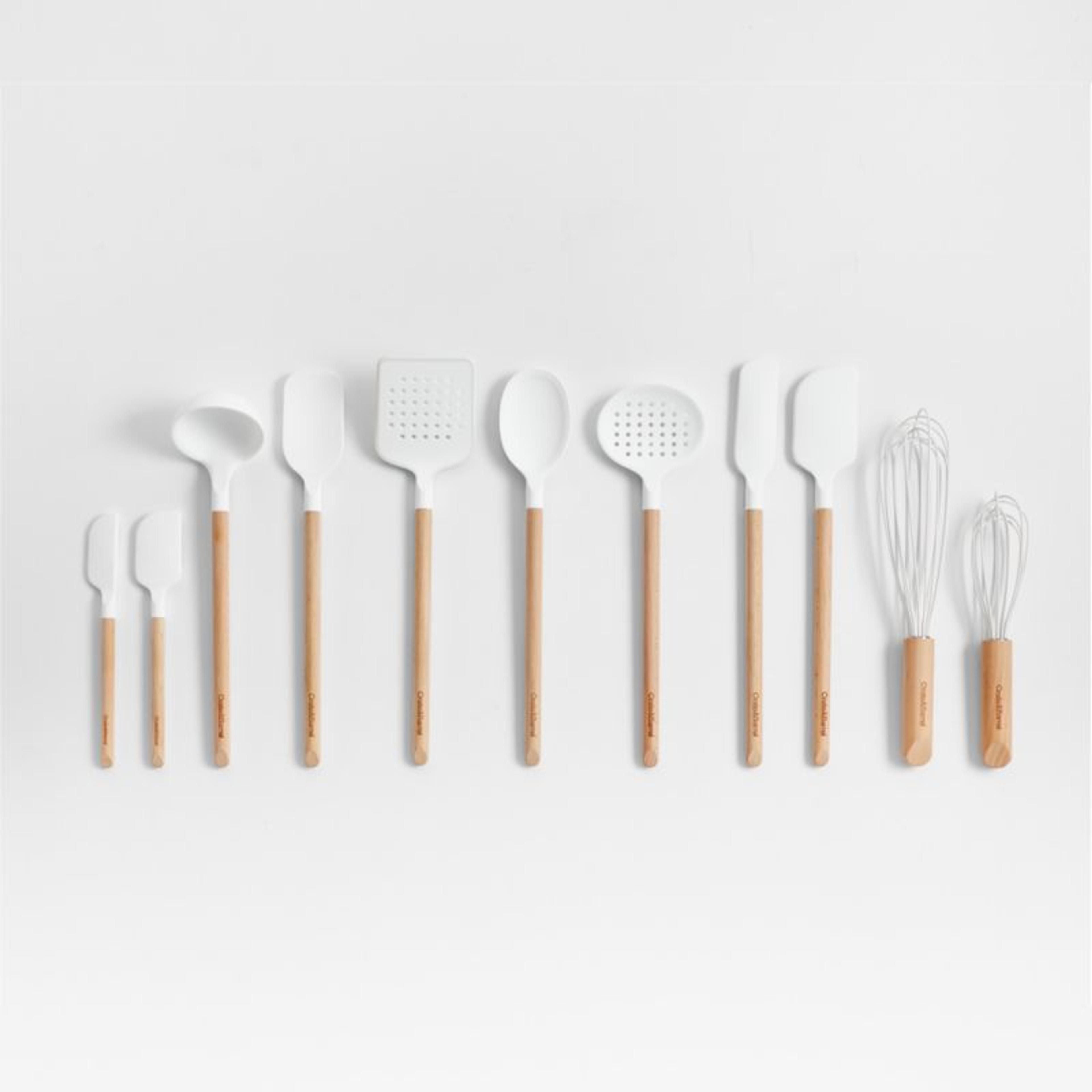 Crate & Barrel Wood and White Silicone Utensils | Crate & Barrel