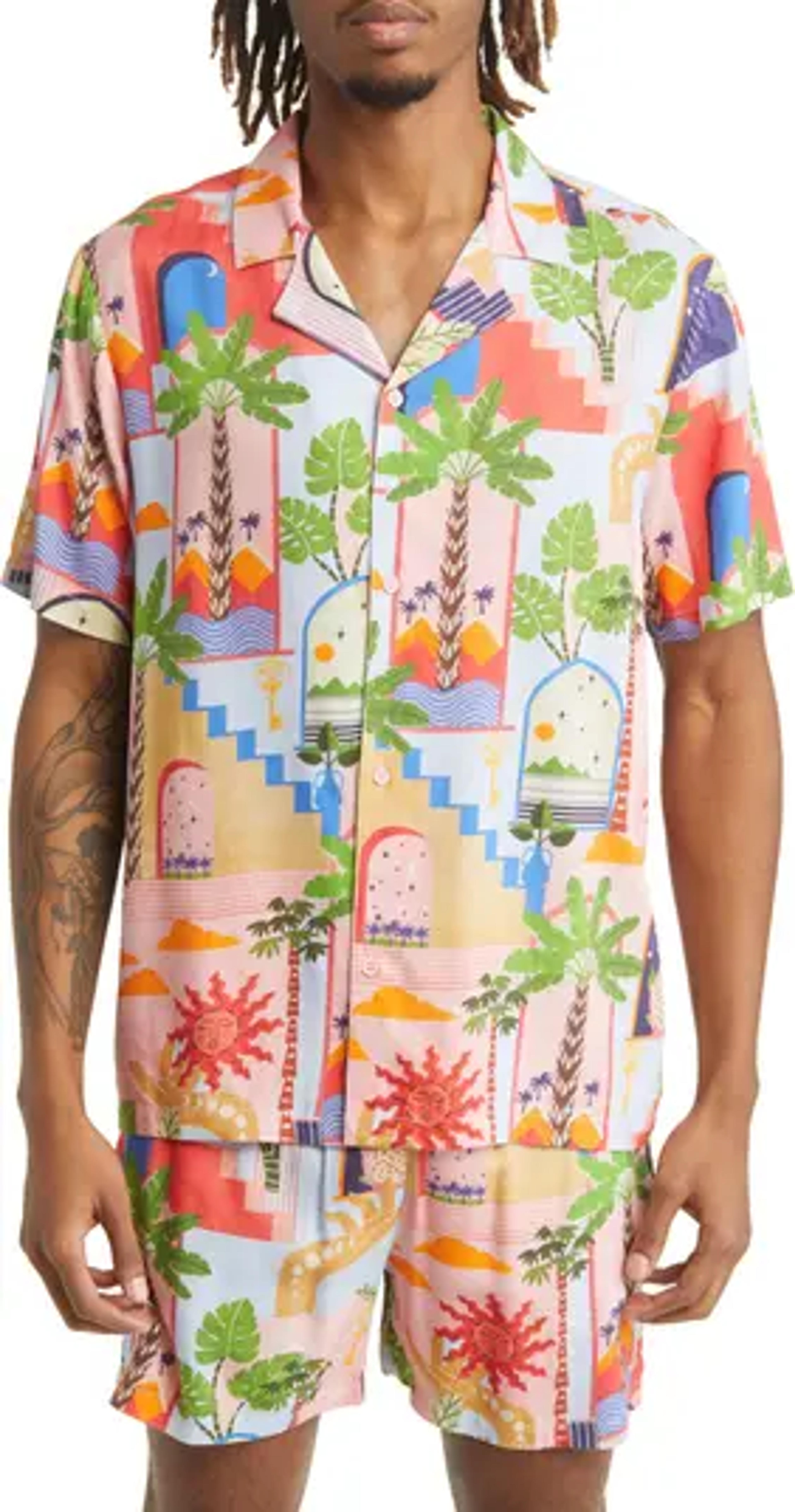 Native Youth Mediterranean Print Short Sleeve Button-Up Shirt | Nordstrom