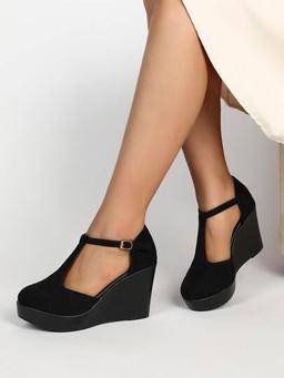 Ankle Strap Suedette Wedge Court Shoes | SHEIN USA