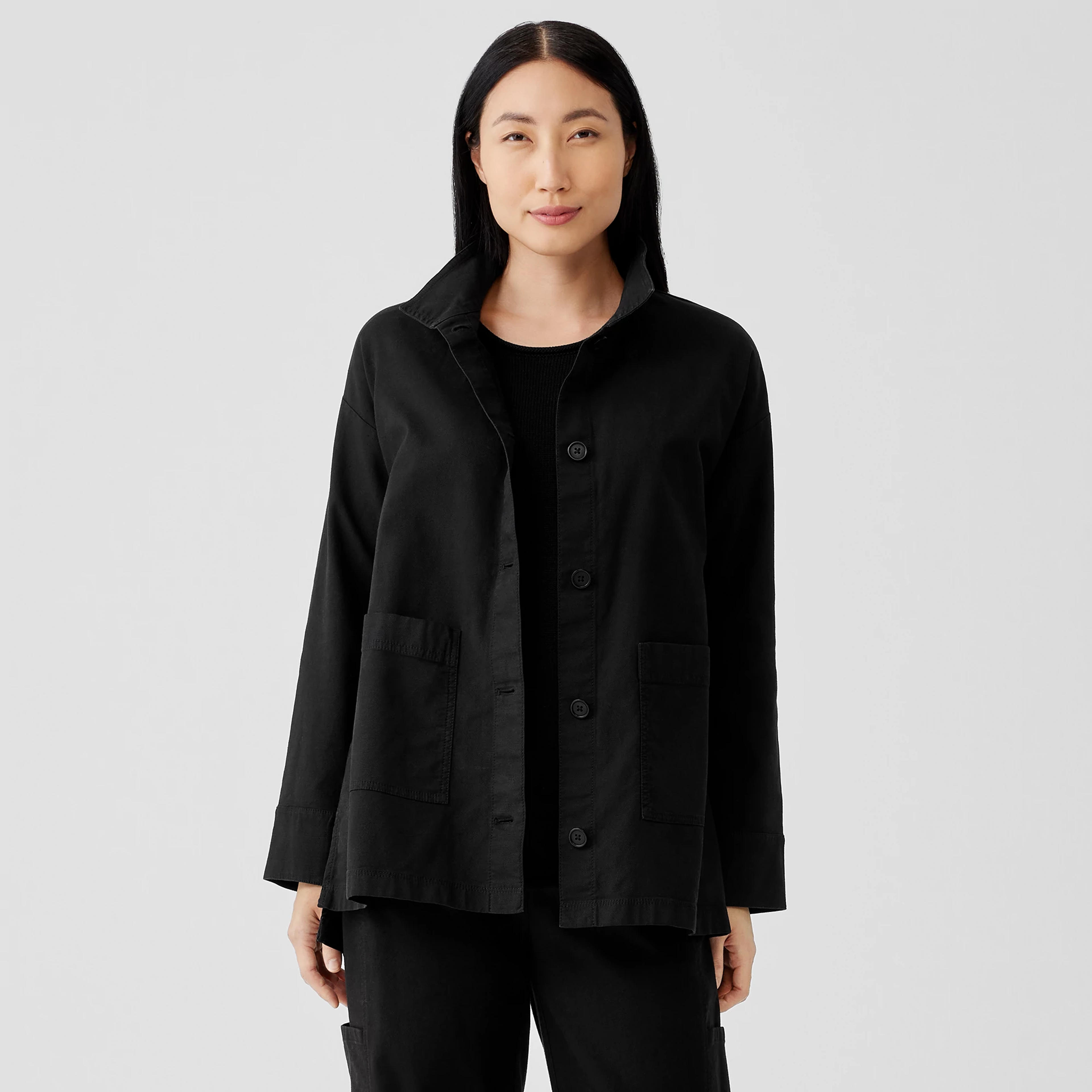 Cotton Hemp Stretch Stand Collar Jacket | EILEEN FISHER