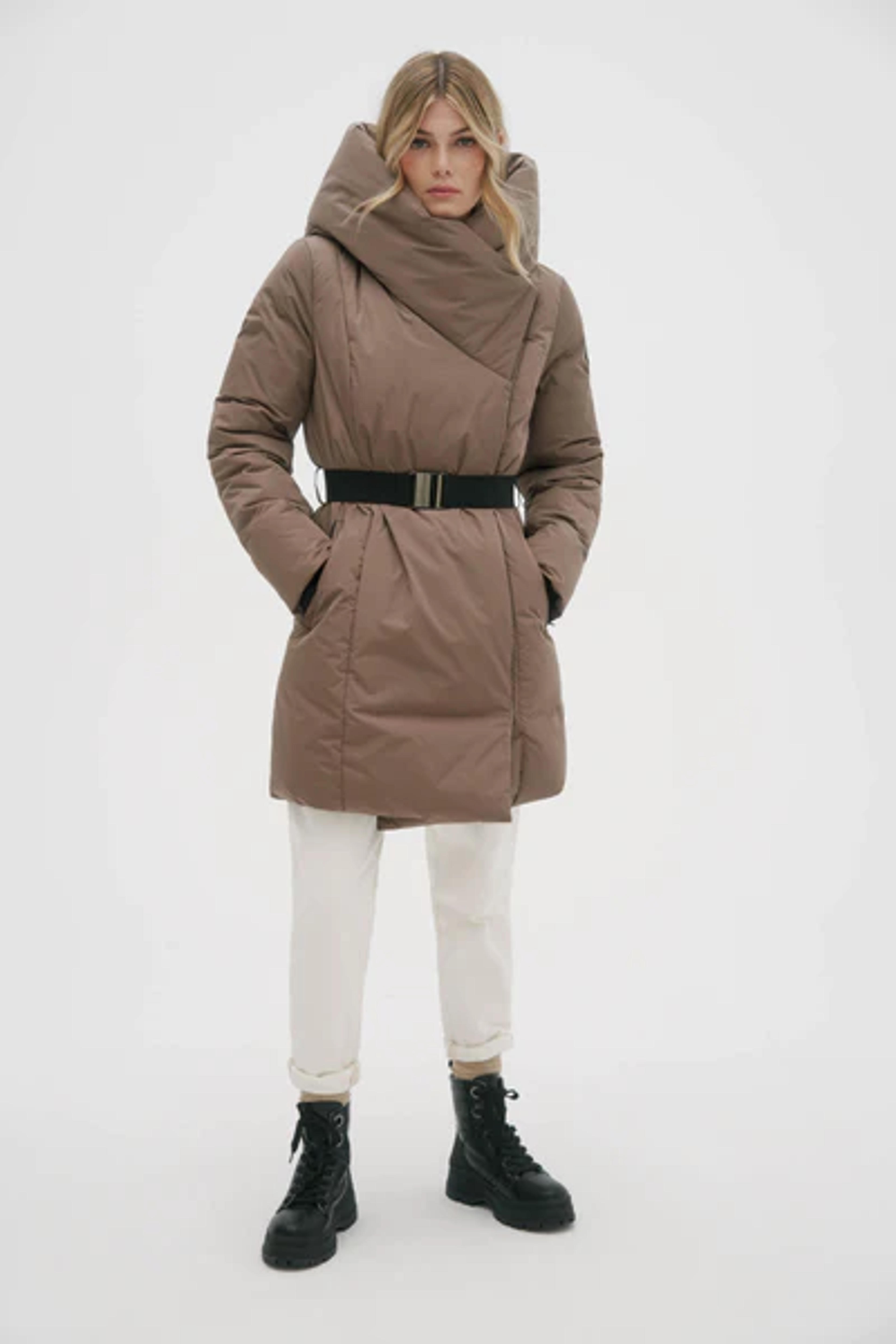 Venice womens long parka coat with oversized elastic belt – NOIZE.COM