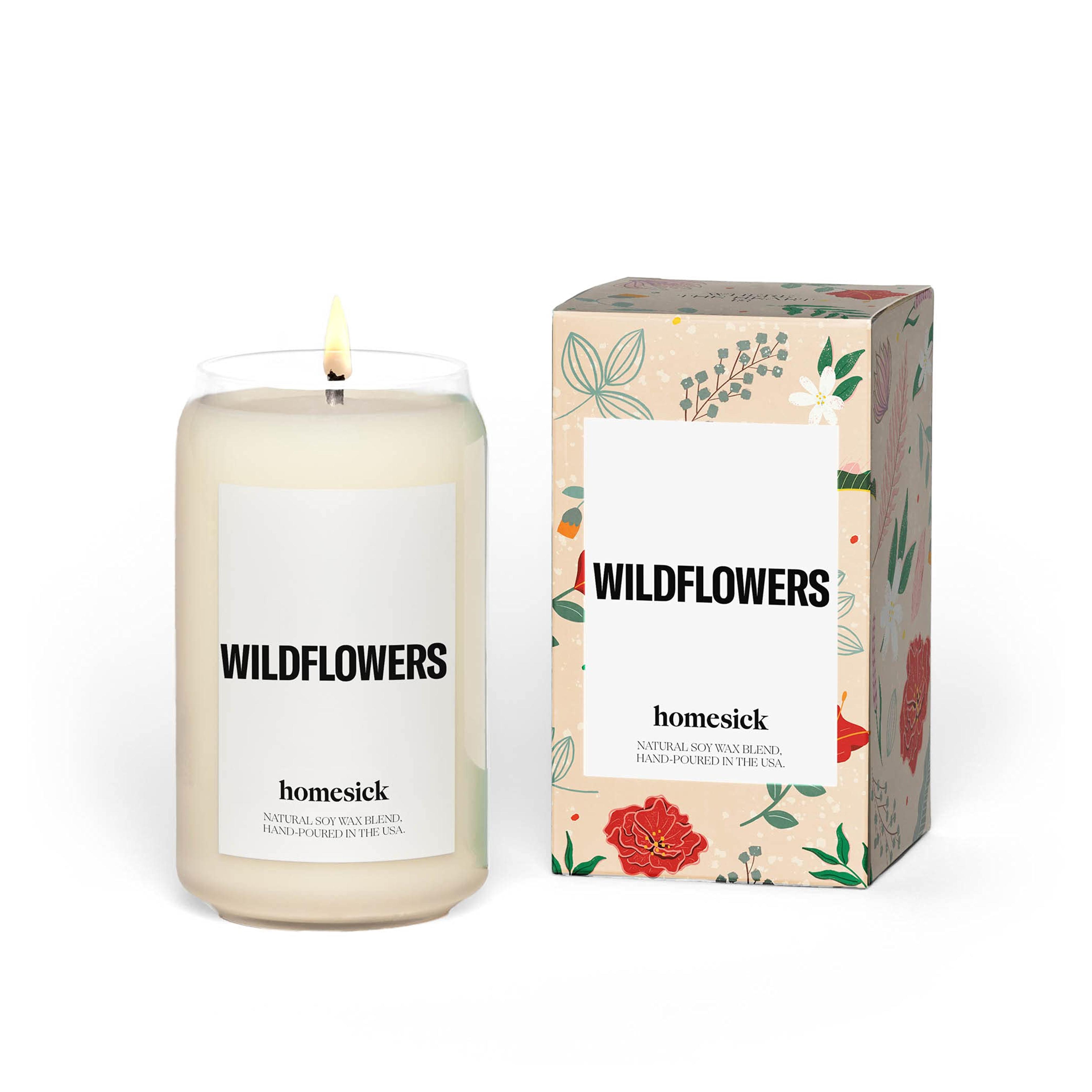 Homesick Premium Scented Candle, Wildflowers Candle - Scents of Geranium, Peony, Magnolia, 13.75 oz, 60-80 Hour Burn,...