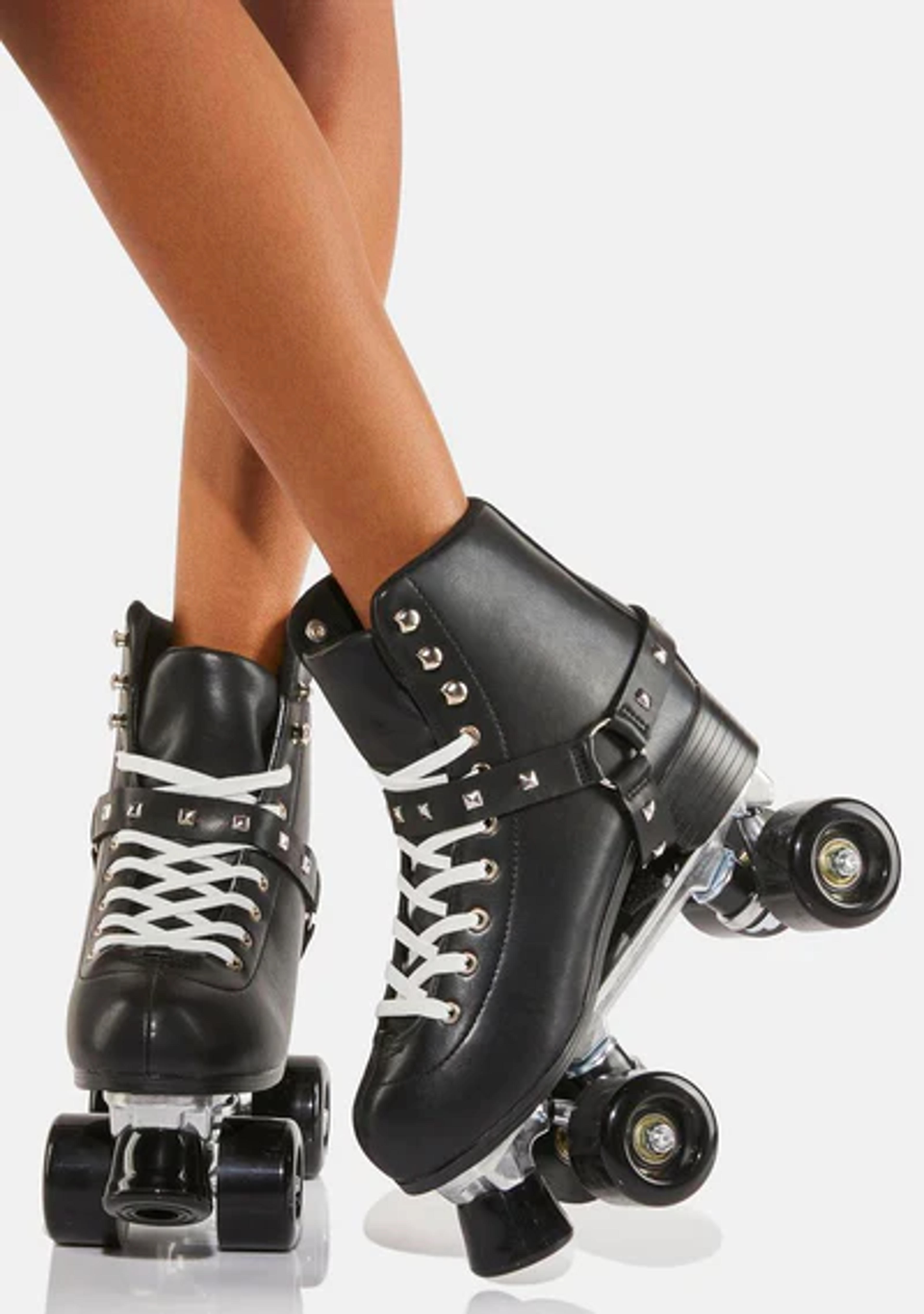 Studded Harness Quad Roller Skates - Black – Dolls Kill