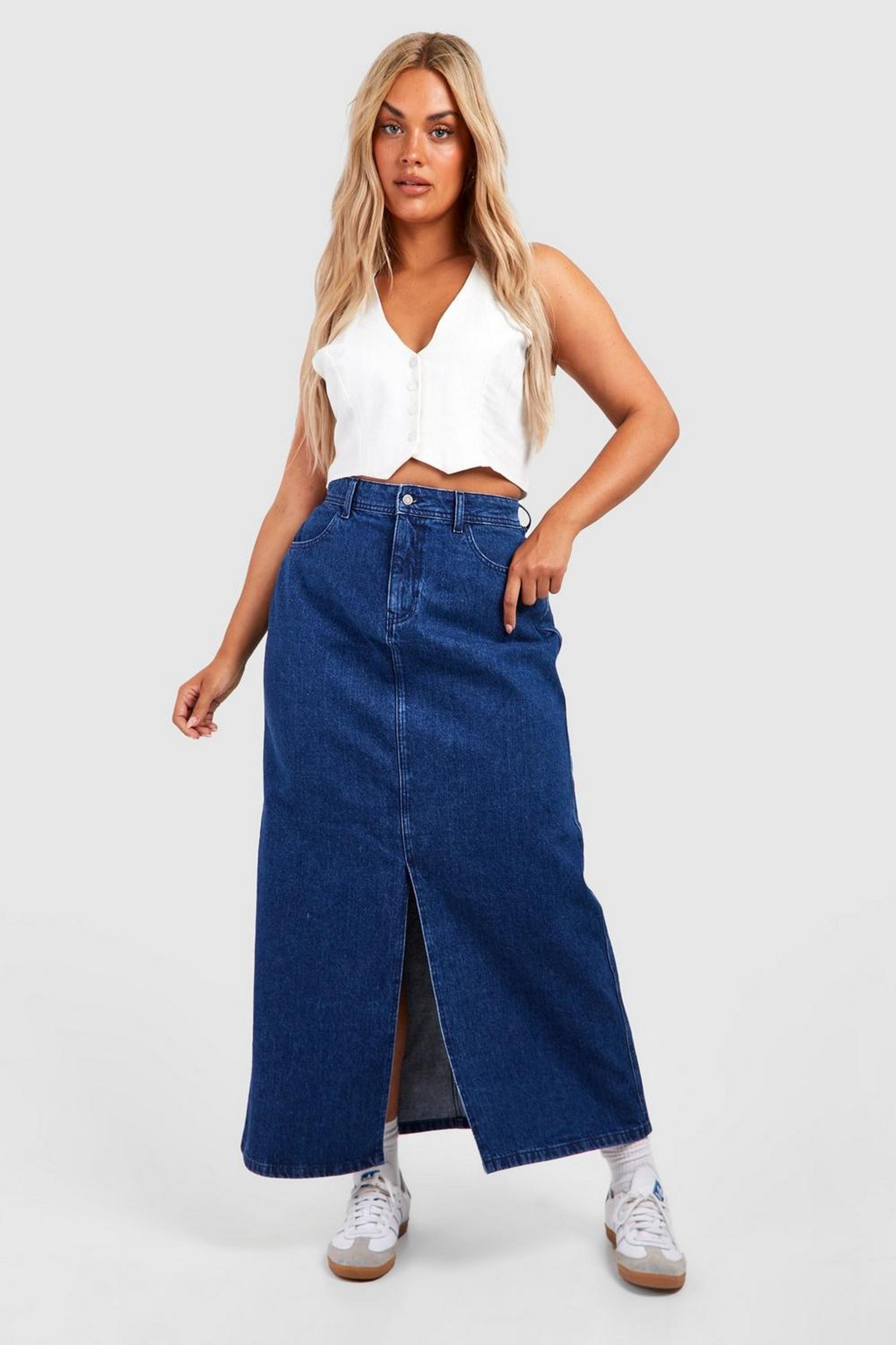 Plus Indigo Denim Maxi Skirt