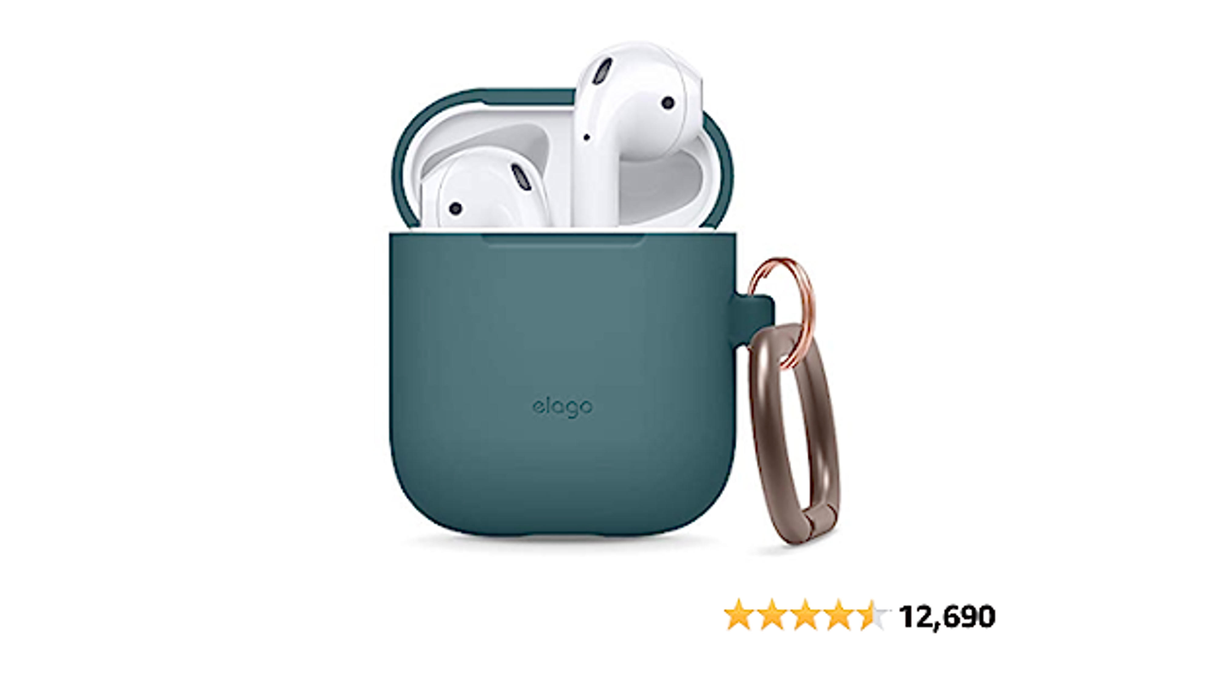 elago Silicone Case with Keychain Compatible with Apple AirPods Case 1 & 2, Front LED Visible, Supports Wireless Charging, Protective Silicone [Dark Turquoise]