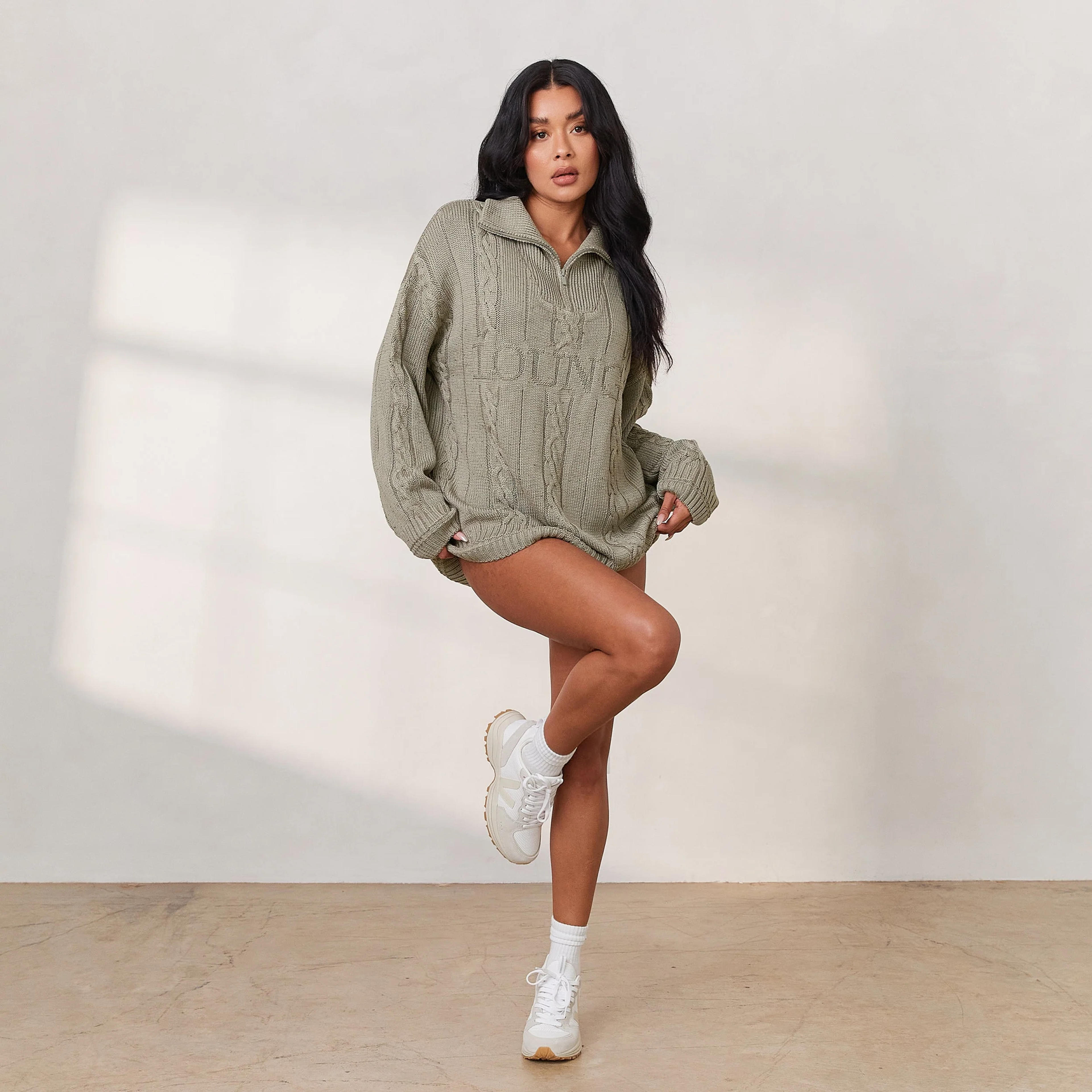 Cozy Knit Quarter Zip Sweater - Sage