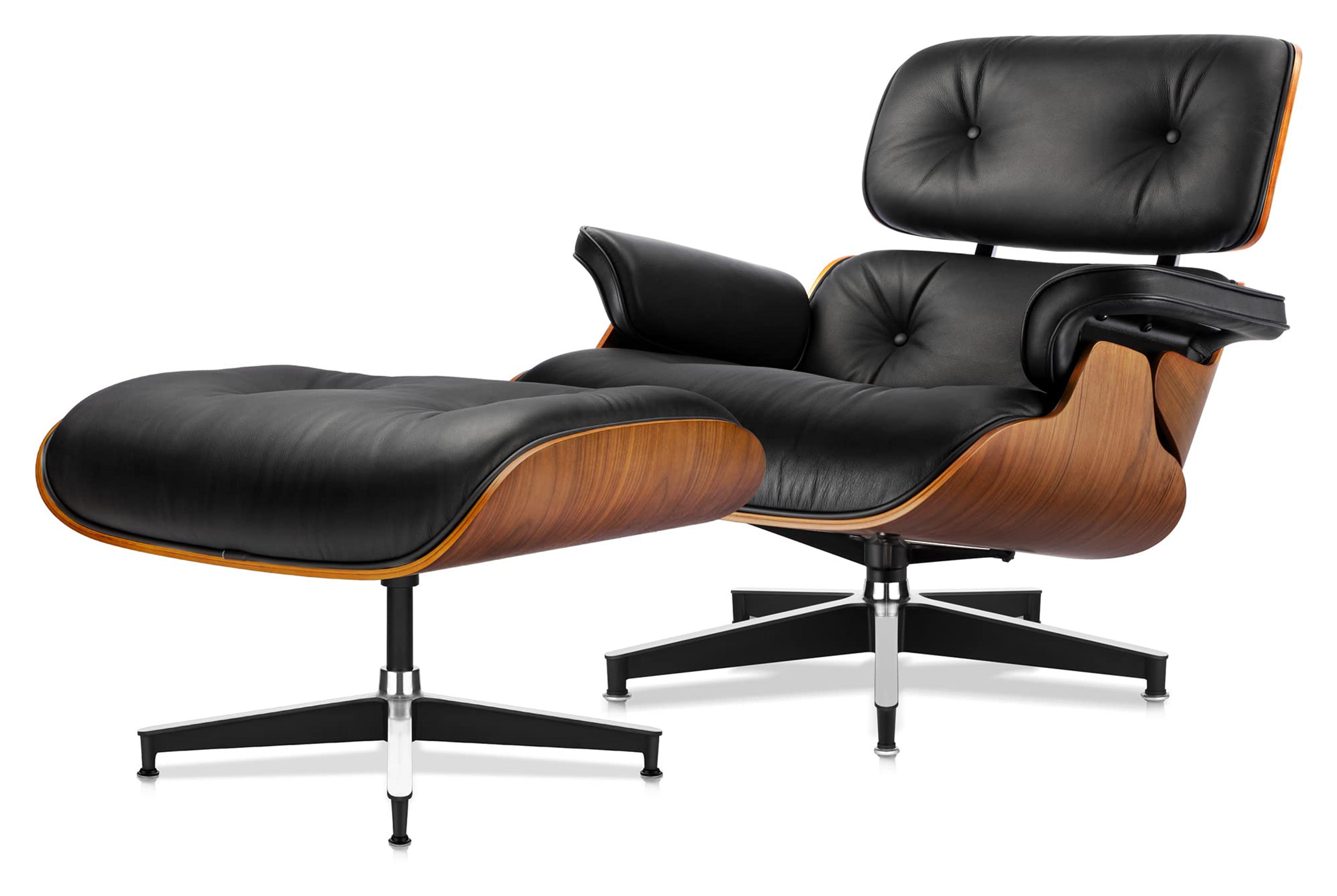 Amazon.com: ENZEES Top Black Grain Leather, Mid Century Chaise Lounge Chair and Ottoman, Modern Chair Classic Design, Walnut Wood, Heavy Duty Base Support for Living Room Study Lounge Office : Home & Kitchen