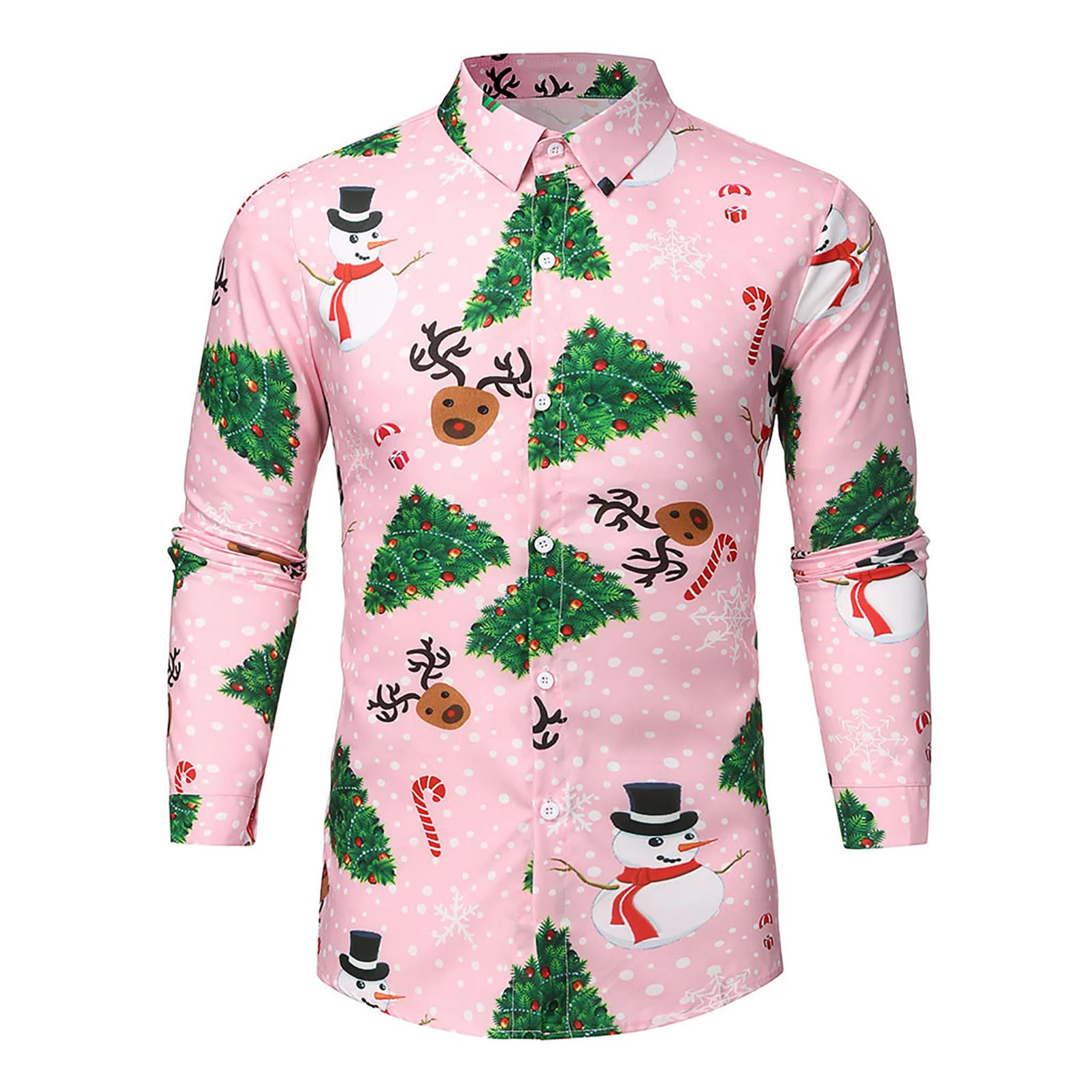 Pkeoh Mens Shirts,Mens Clothing,Autumn And Winter Fashion Casual Christmas Shirt Long Sleeve Top,Pink,S - Walmart.com