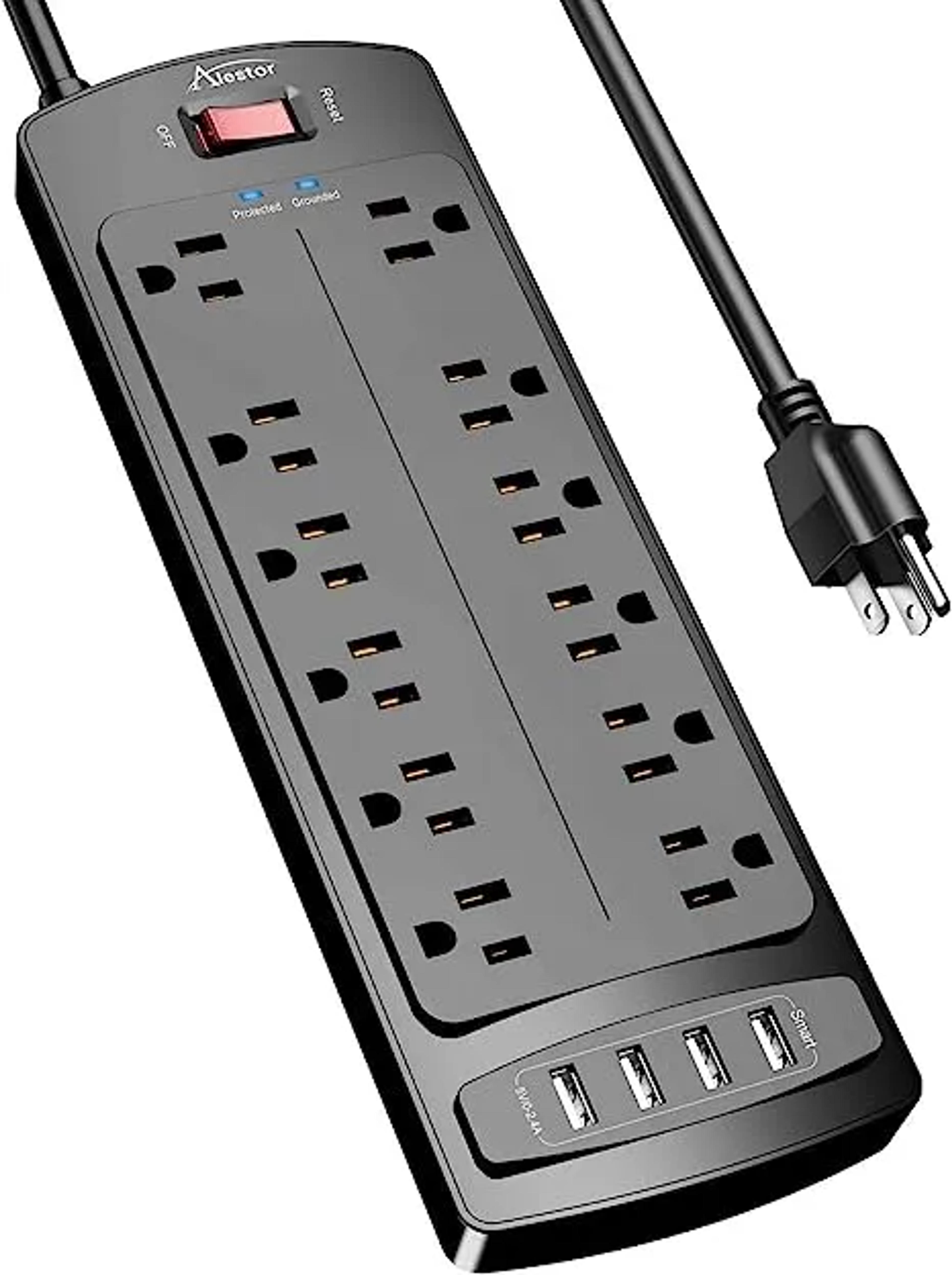 Power Strip, ALESTOR Surge Protector with 12 Outlets and 4 USB Ports, 6 Feet Extension Cord (1875W/15A), 2700 Joules, ETL Listed, Black…