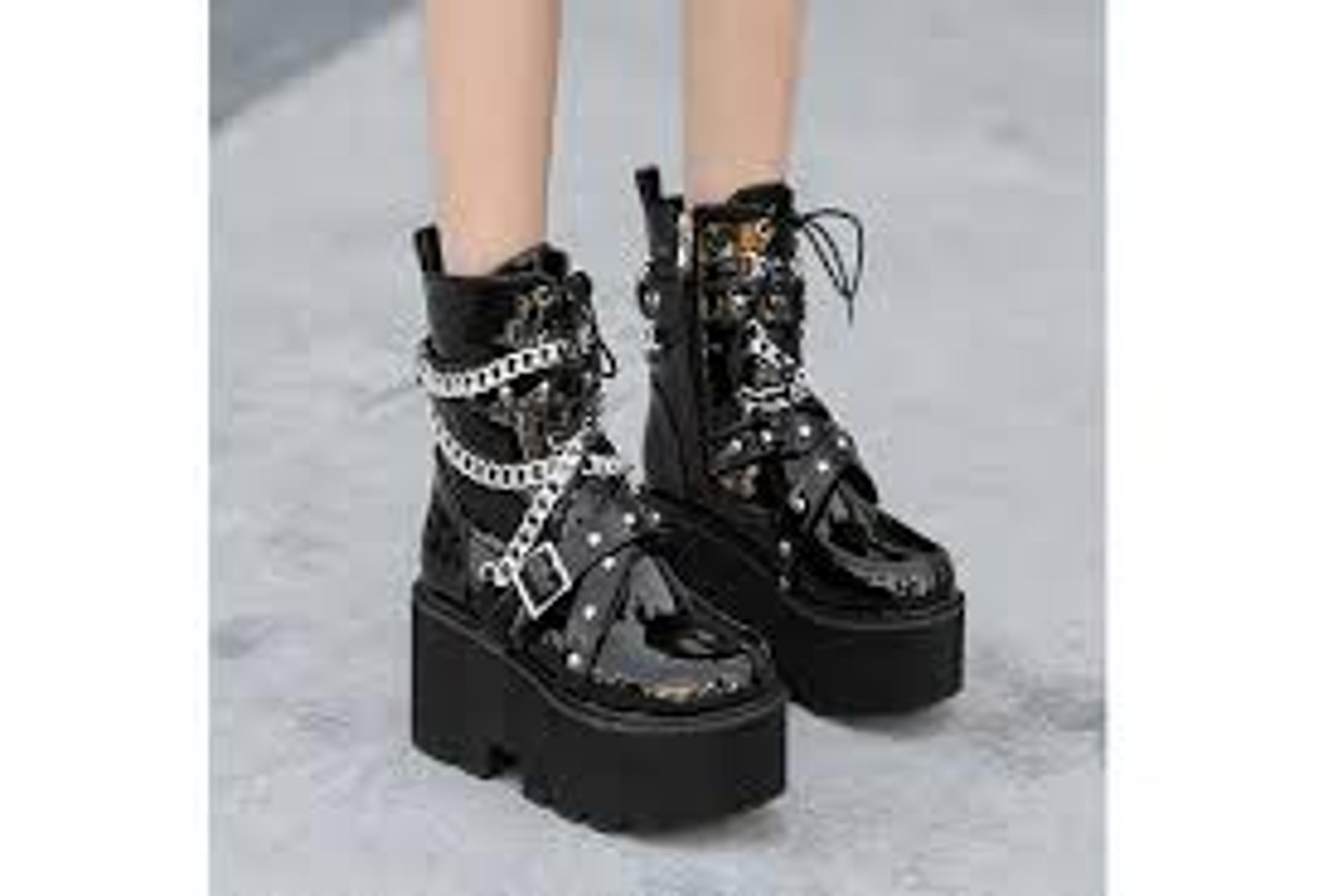 Demonias Shoes Women Boots Square Heel Demonia Boots Platform Shoes Goth Band Thigh High Shoes Black Spring Winter Boots