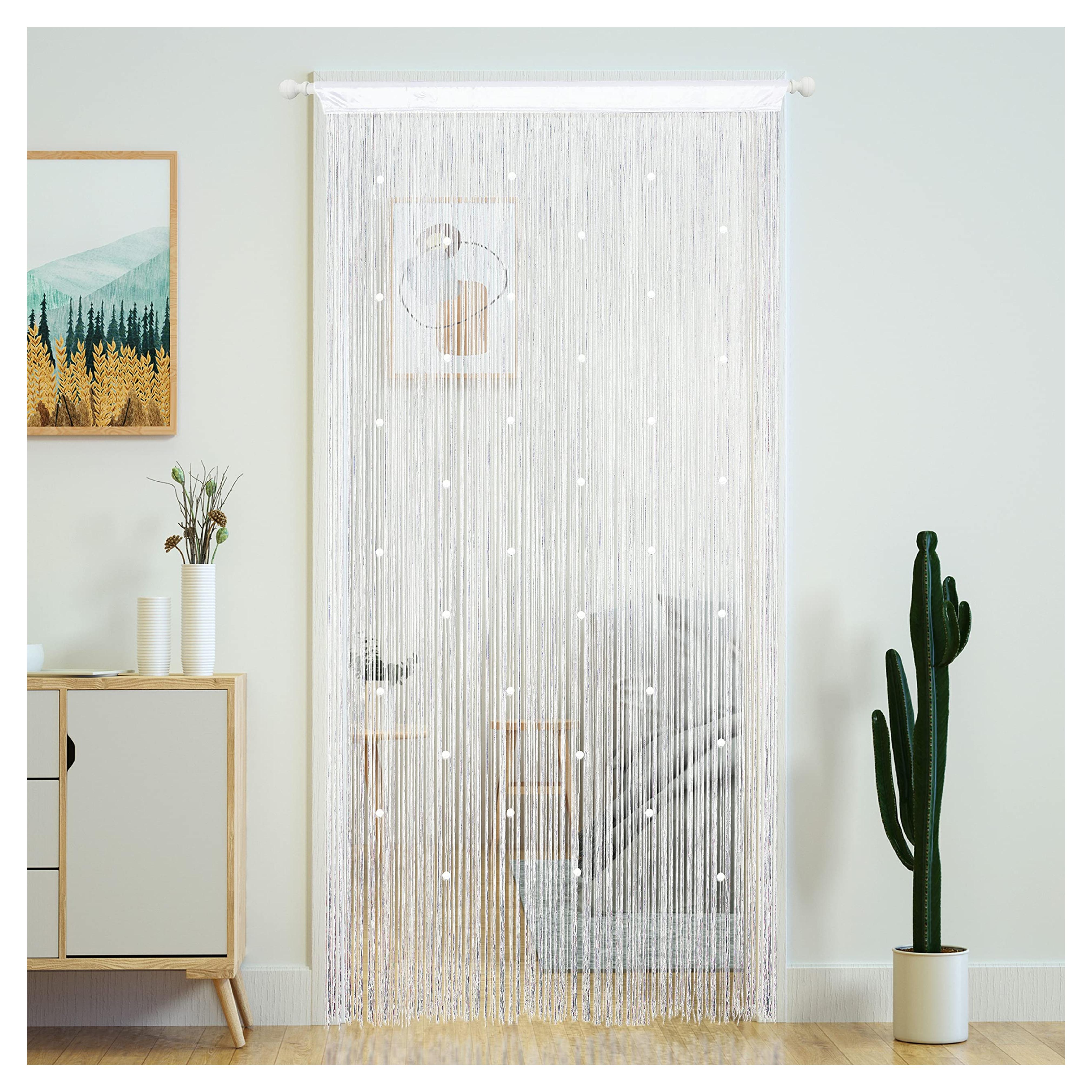 YaoYue Beaded Curtain Door String Curtains for Doorway Tassels Beads Hanging Fringe Hippie Room Divider Window Hallway Entrance Wall Closet Bedroom Privacy Decor (39×79in/100×200cm, White)