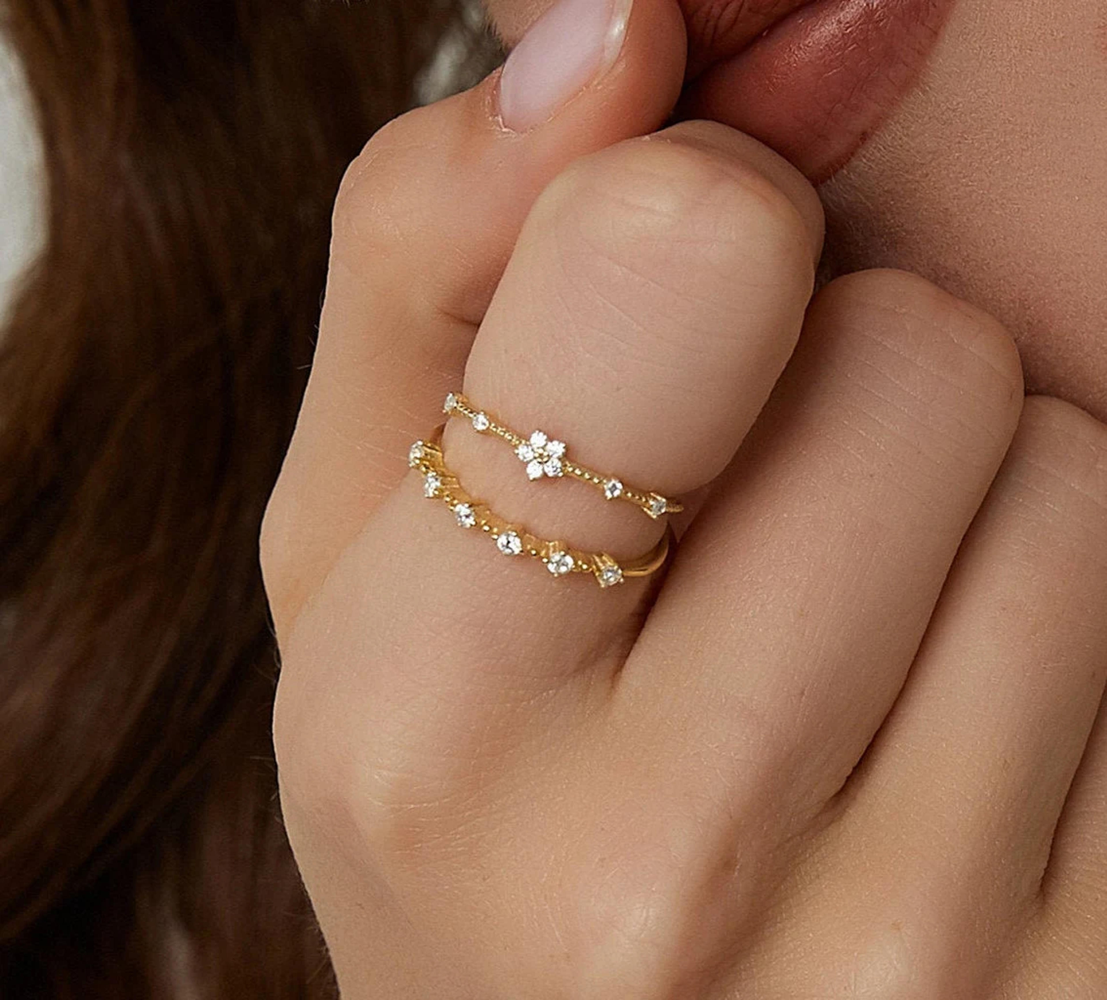 Cz Star Ring Stacking Rings Cz Gold Ring Minimalist Ring