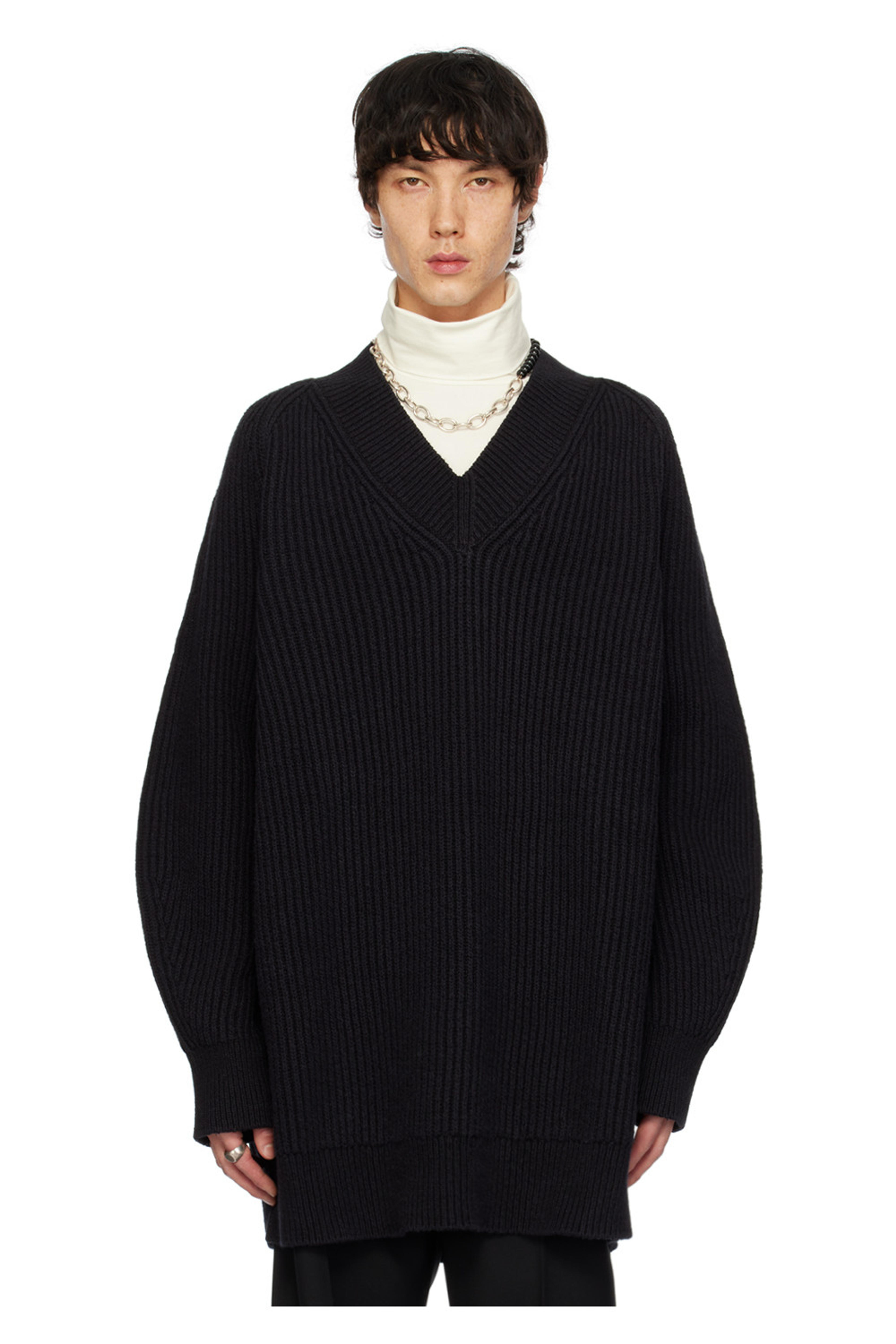 Black V-Neck Sweater by Jil Sander on Sale