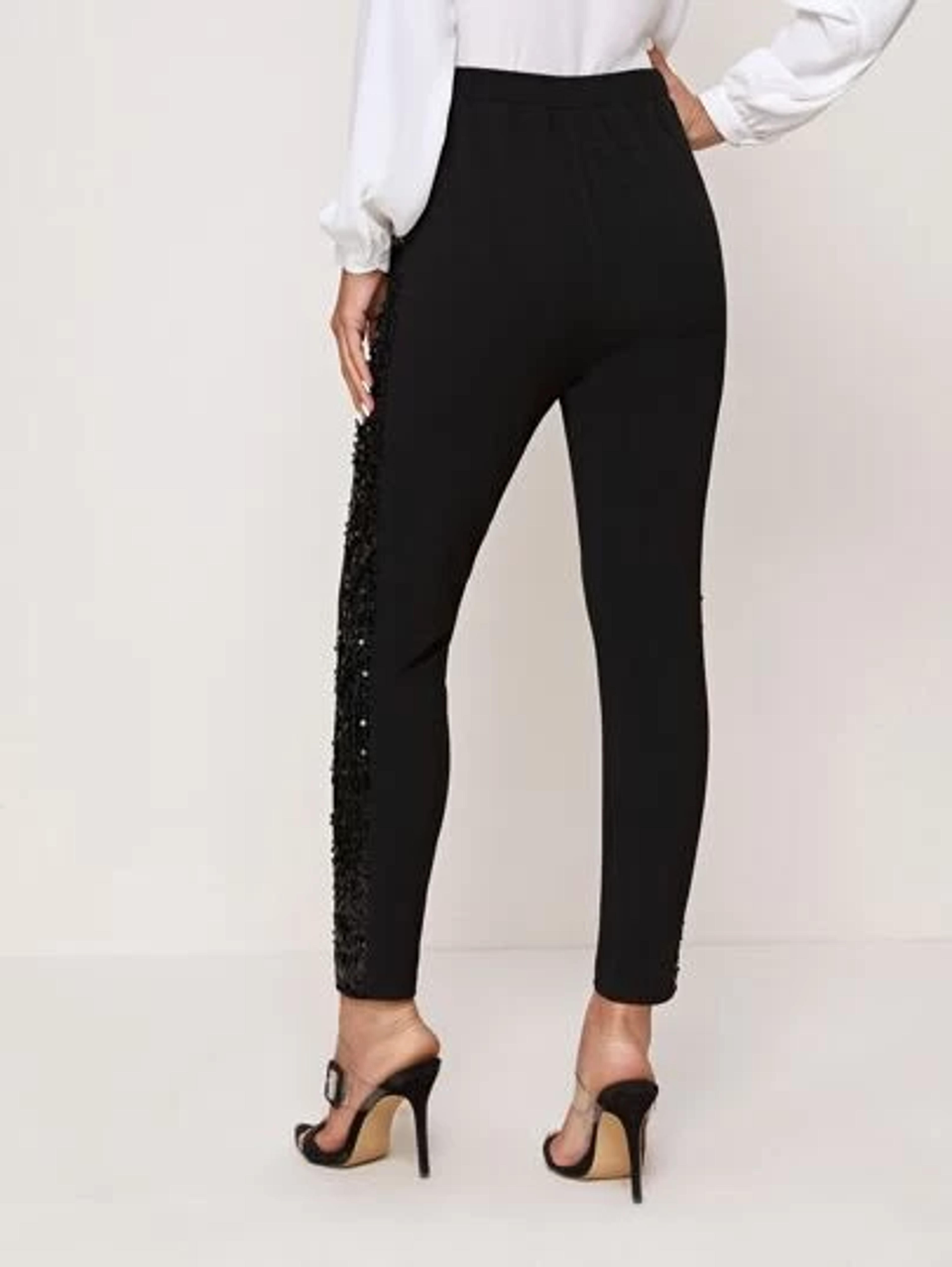 SHEIN Sequin Panel Cropped Skinny Pants | SHEIN USA