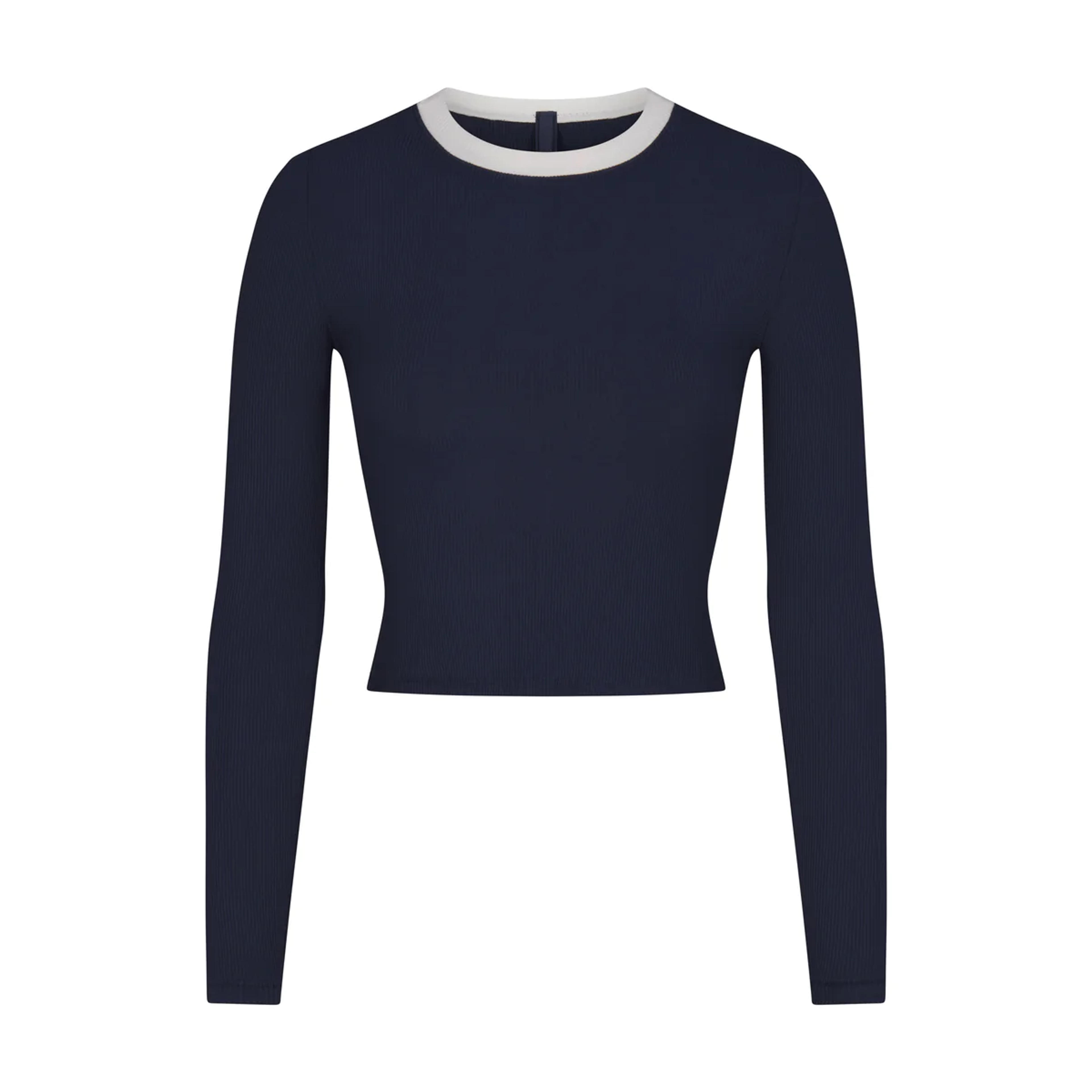 SOFT LOUNGE RINGER LONG SLEEVE CROP TOP | NAVY - SOFT LOUNGE RINGER LONG SLEEVE CROP TOP | NAVY