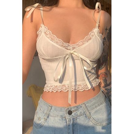 White Tie-straps Lacework Cami Crop Top – AROLORA