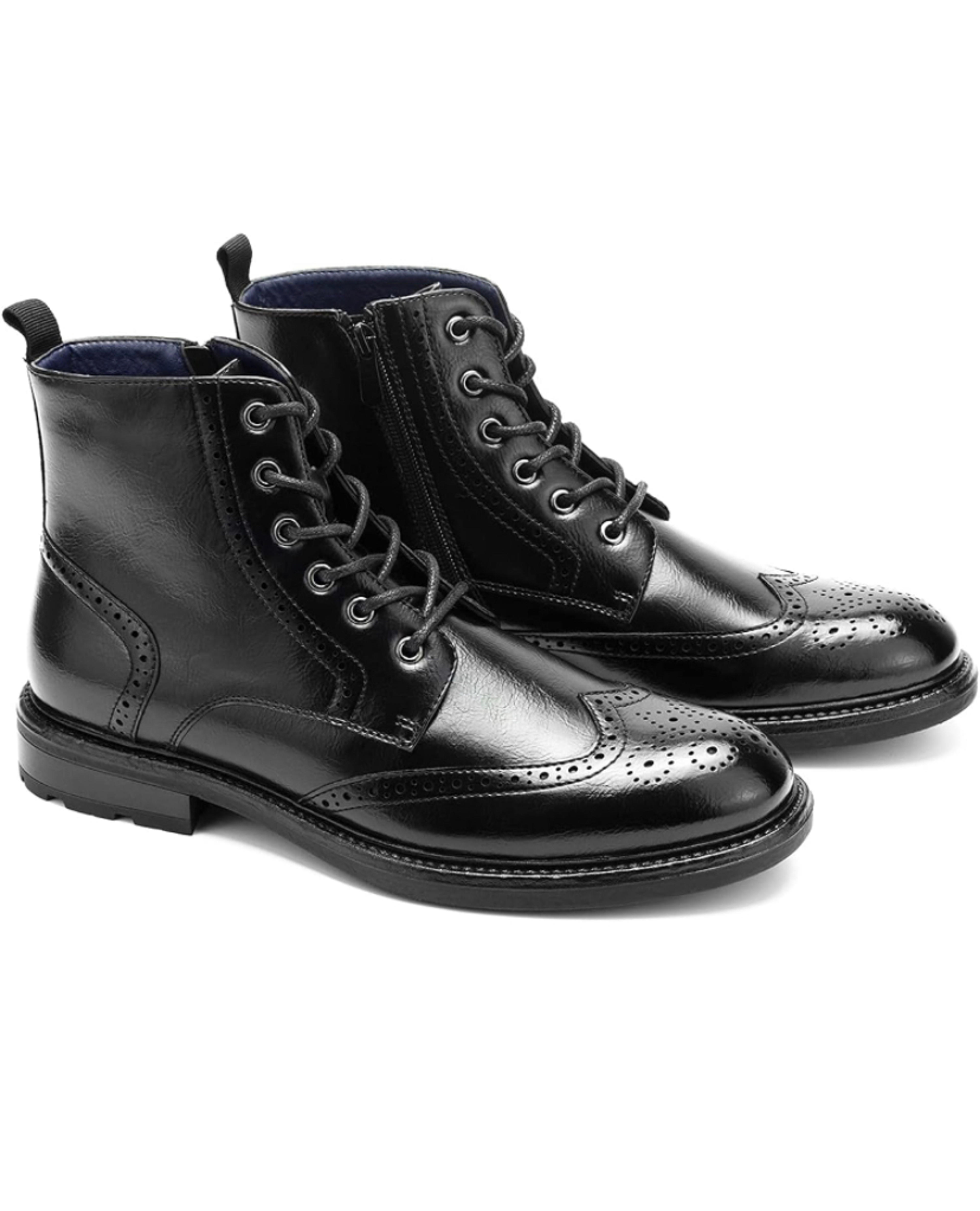 Temeshu Men's Wingtip Ankle Boot Side Zip Motorcycle Oxford Boots (with shoelaces) HH07