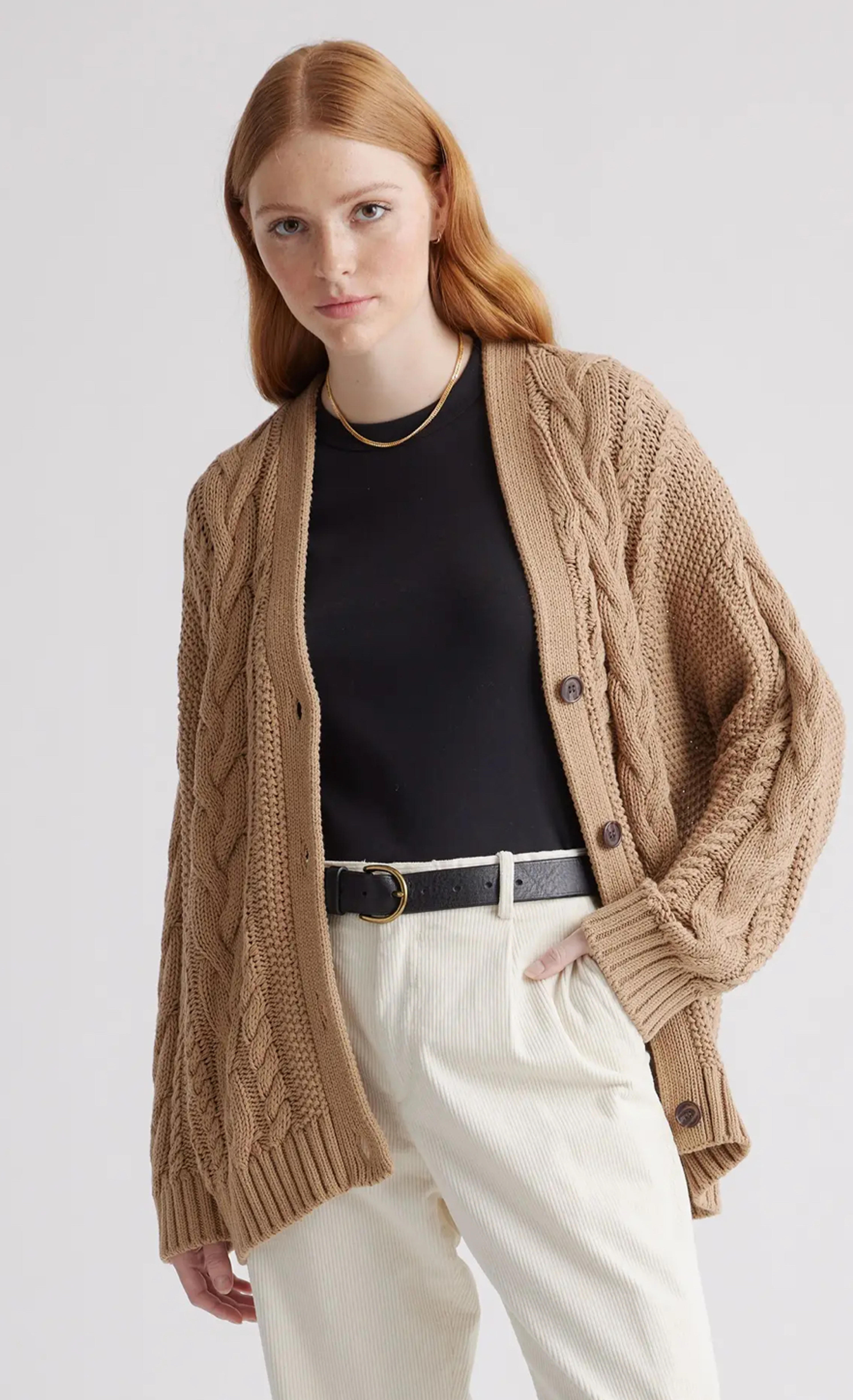 100% Organic Cotton Oversized Cable Cardigan