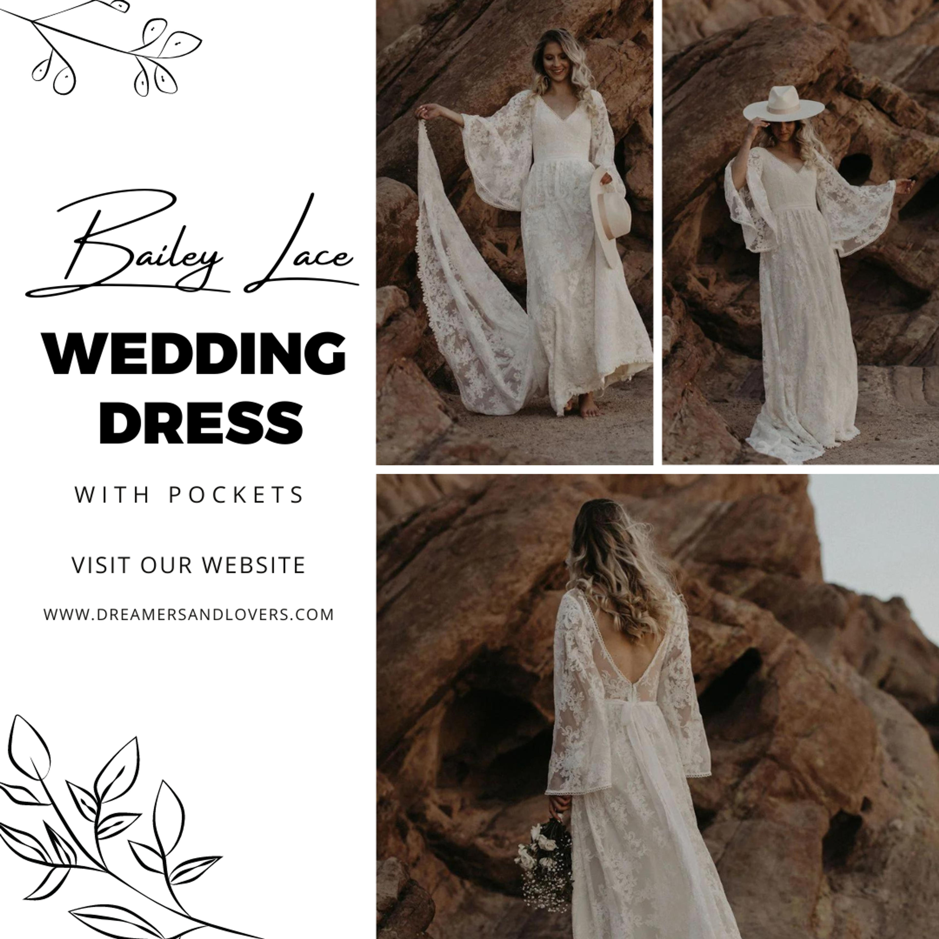 Bailey Lace Wedding Dress with Pockets | Dreamers and Lovers