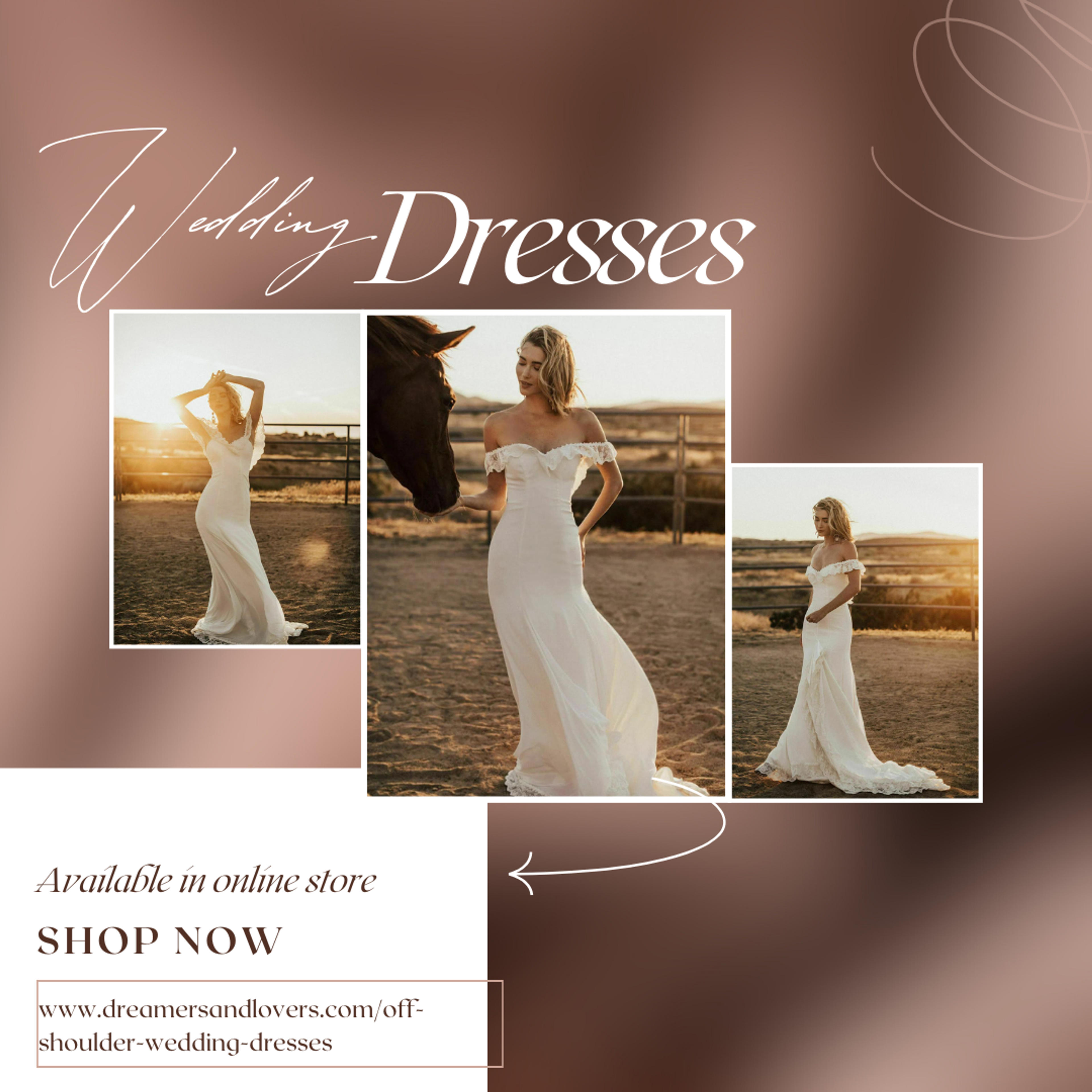 Shop Off the Shoulder Wedding Dresses | Dreamers and Lovers
